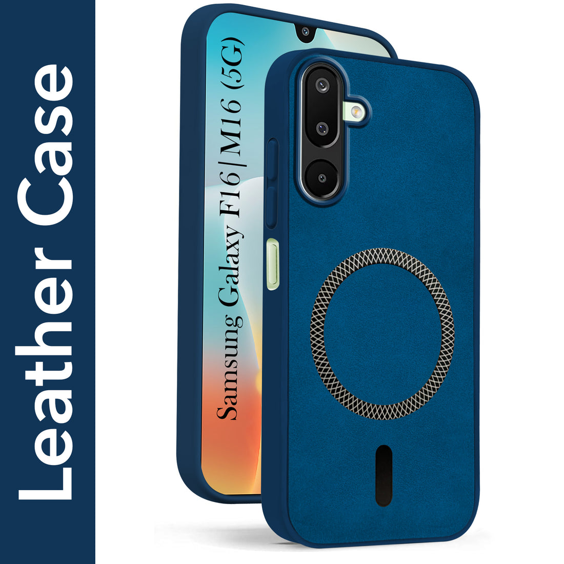 For Samsung Galaxy M16 5G | Samsung Galaxy F16 5G Back Cover Case Leather Finish (MagSafe Compatible Wireless Charging | Soft Touch | Camera Bump Protection)