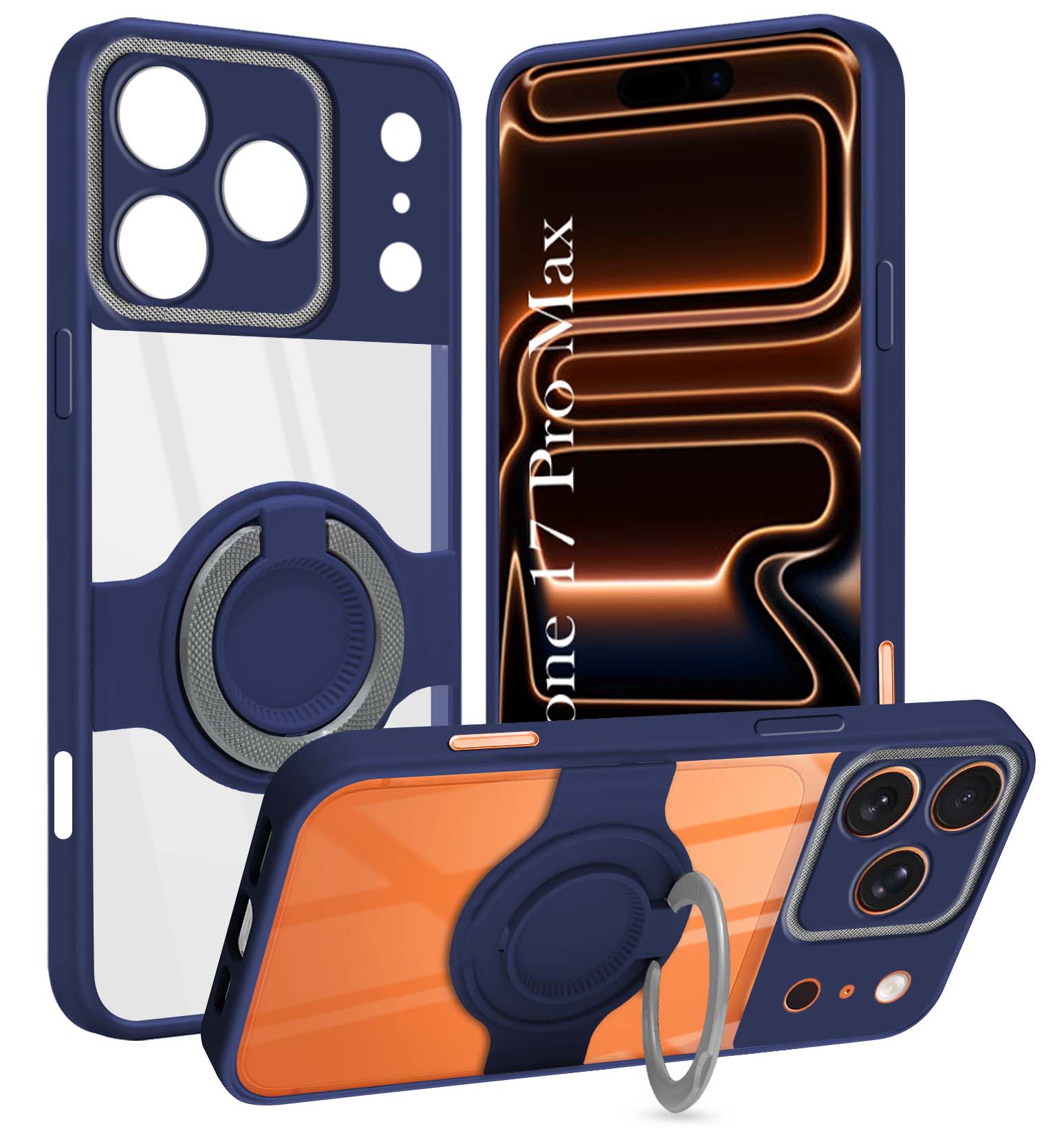 For Apple iPhone 17 Pro Max Back Cover Case with stand (Built-in Ring Holder Kickstand | Lifetime Anti Yellow | Camera Protection)