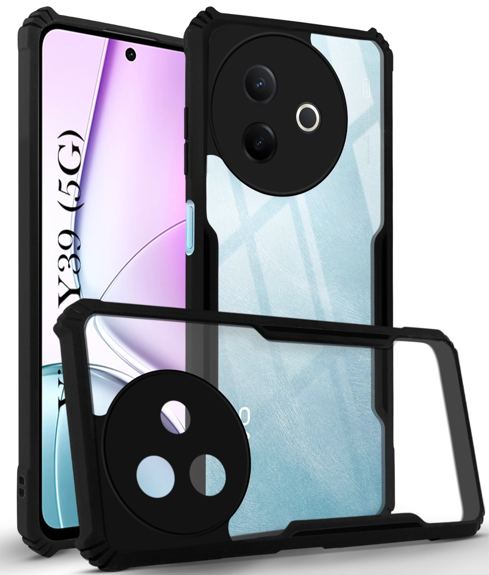For Vivo Y39 Back Cover Case (Shockproof with Polycarbonate Clear Panel | Professional Black)