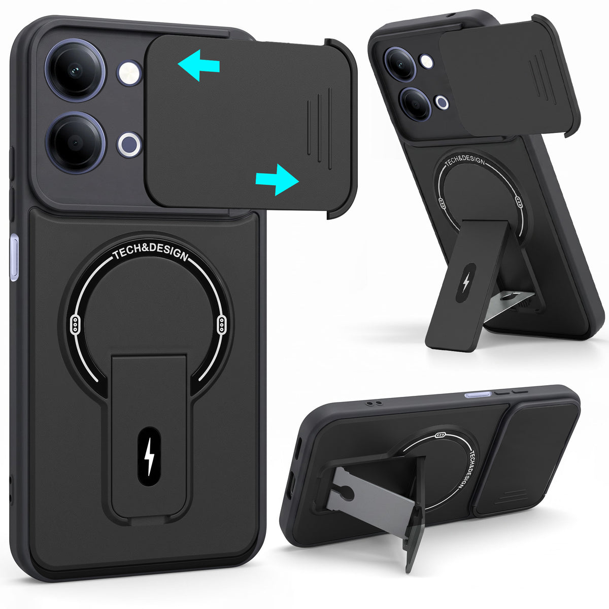 For Vivo Y11 | Vivo Y21 5G Back Case Cover Metallic (Hybrid Armor Kickstand | Sliding Shutter Camera Protection | MagSafe Compatible)