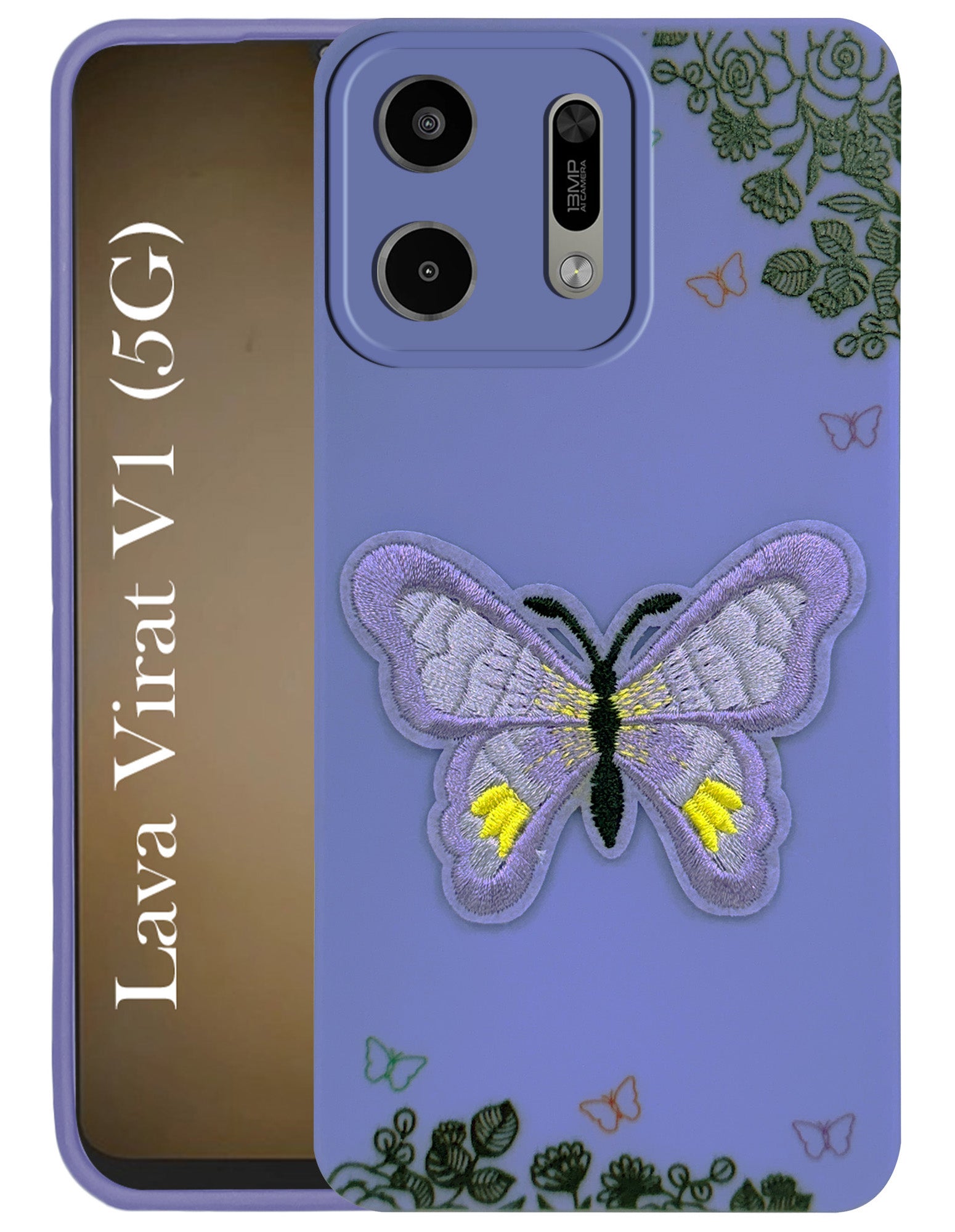 For Lava Virat V1 5G Back Cover Case (Soft Butterfly Embroidery | Women Teen Girls | Camera Protection| Matte Silicone)
