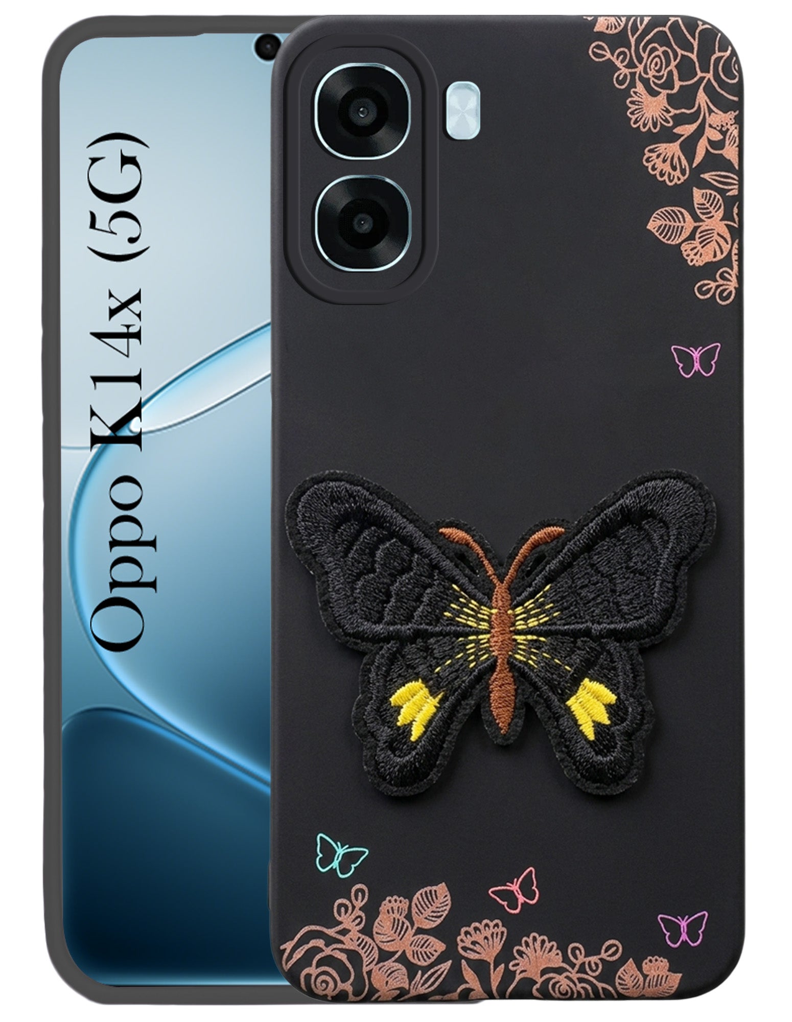 For Oppo K14x 5G Back Cover Case (Soft Butterfly Embroidery | Women Teen Girls | Camera Protection| Matte Silicone)