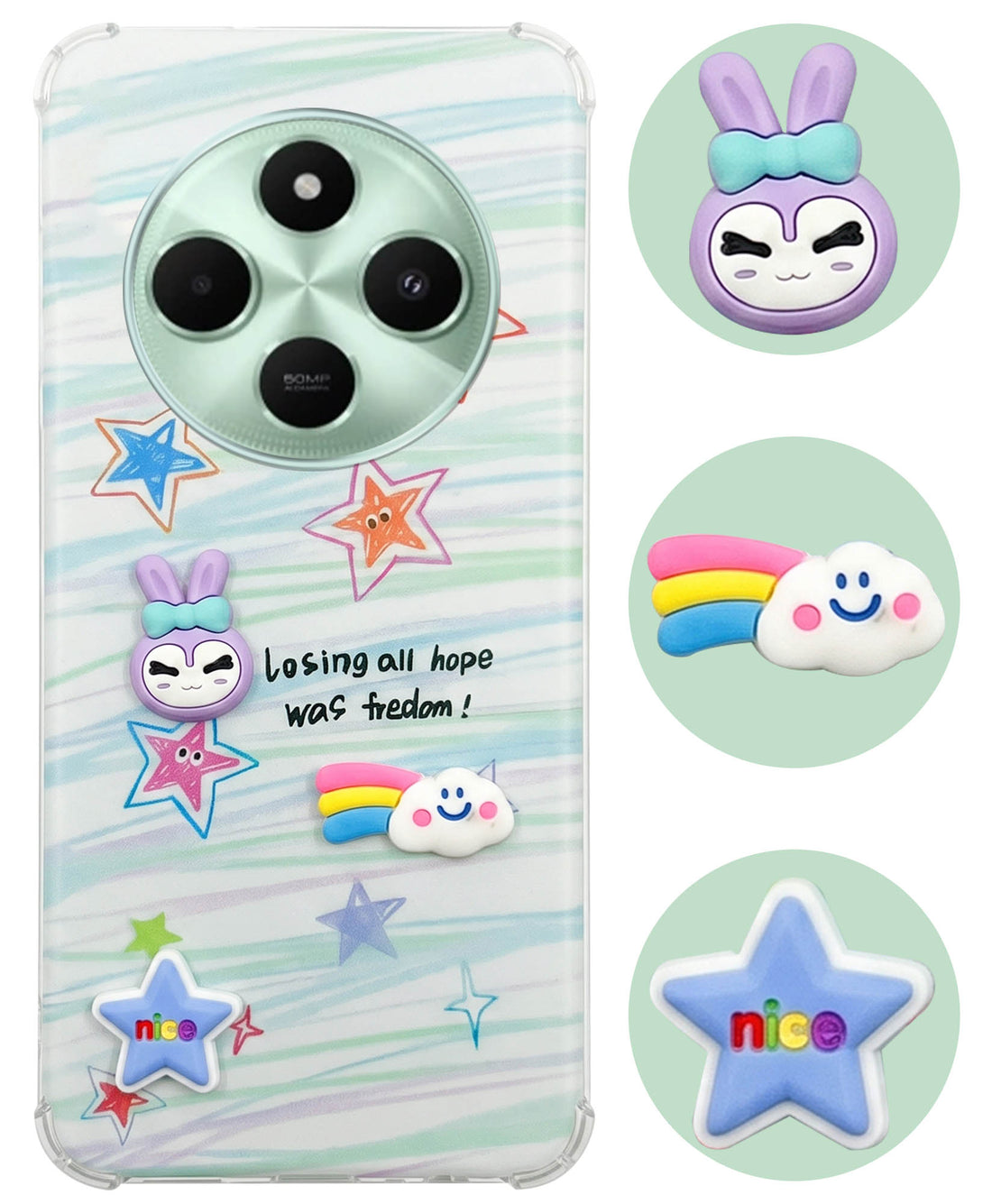 For Poco C75 | Poco M7 Back Cover Case (3D Cute Cartoons | Hard Back Side Soft | Matte Premium Finish | HD Printing)