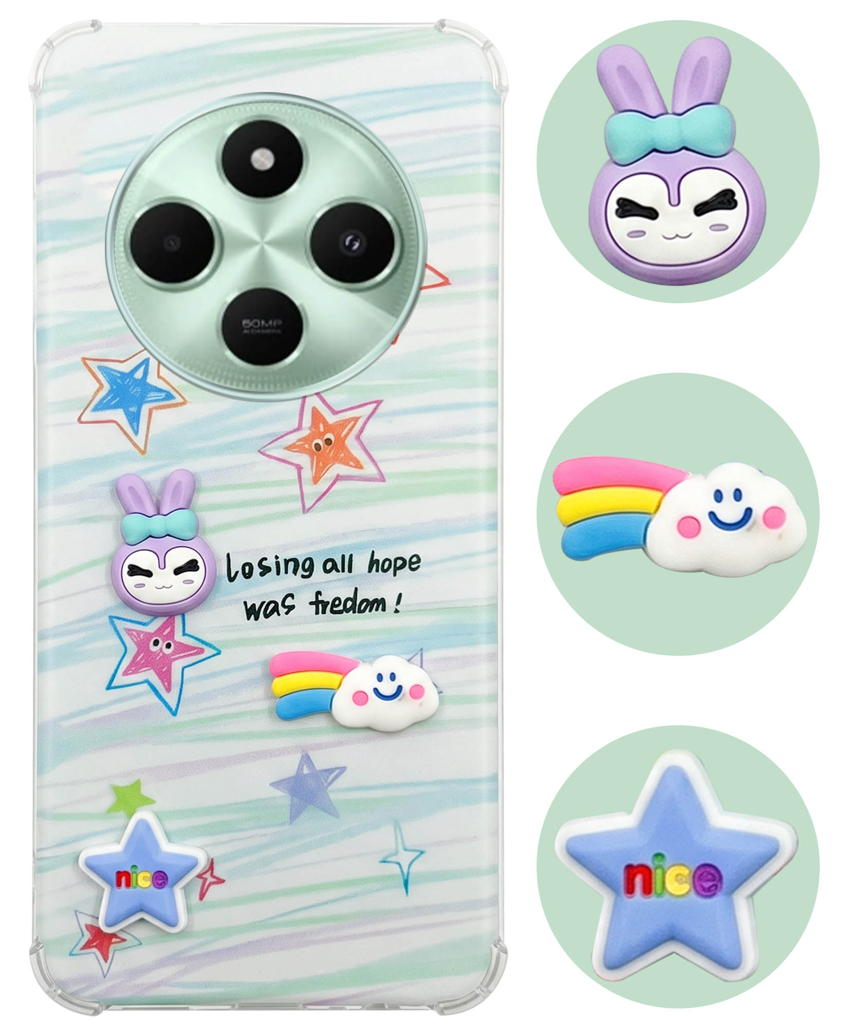 For Poco C75 | Poco M7 Back Cover Case (3D Cute Cartoons | Hard Back Side Soft | Matte Premium Finish | HD Printing)