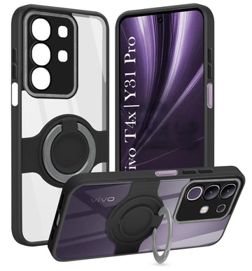 For Vivo T4x | Vivo Y31 Pro Back Cover Case with stand (Built-in Ring Holder Kickstand | Lifetime Anti Yellow | Camera Protection)