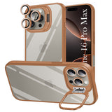 For Apple iPhone 16 Pro Max Back Cover Case (Camera Lens Glass | Metal Stand Holder | Shockproof Hybrid | Anti Yellow)
