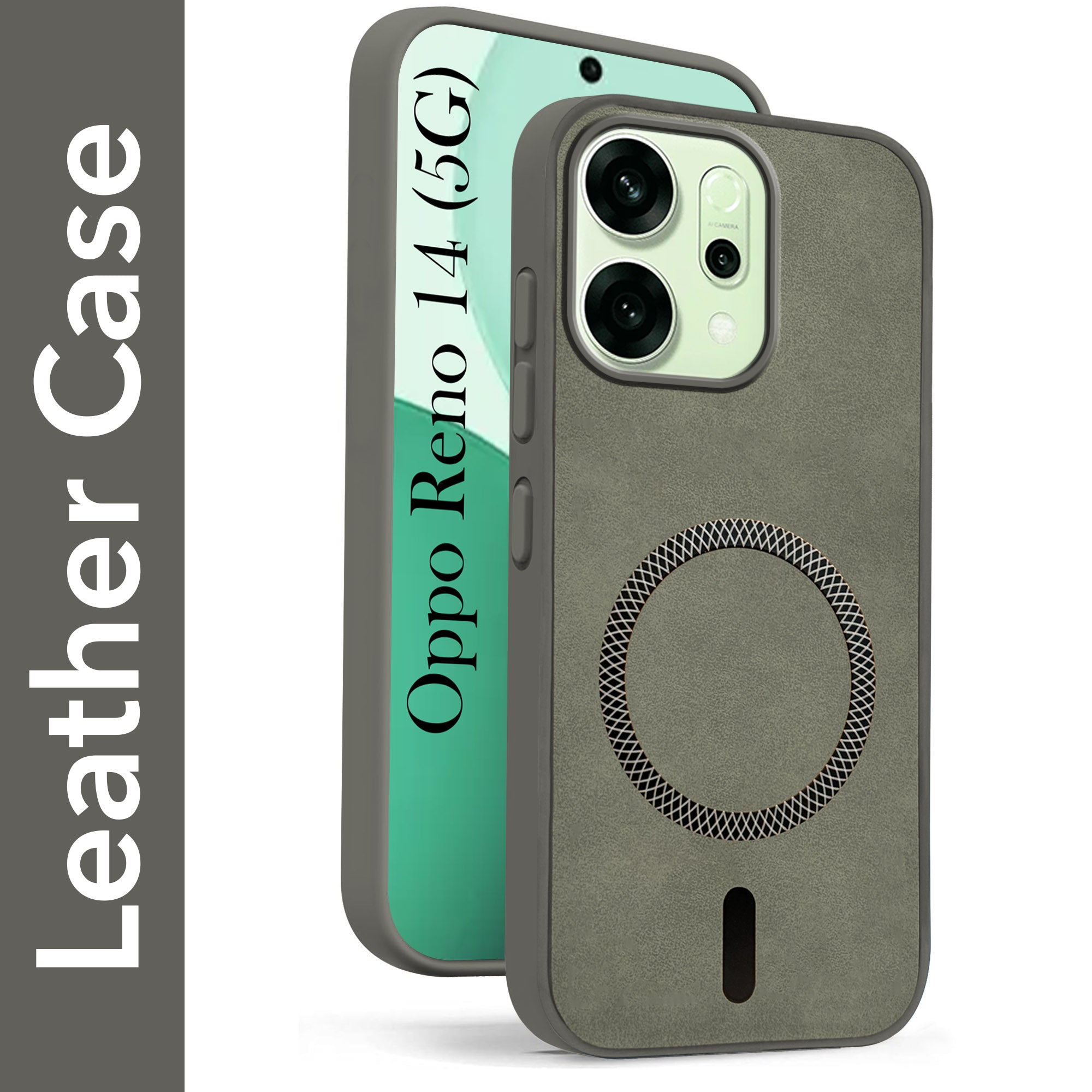 For Oppo Reno14 5G | Oppo Reno 14 5G Back Cover Case Leather Finish (MagSafe Compatible Wireless Charging | Soft Touch | Camera Bump Protection)