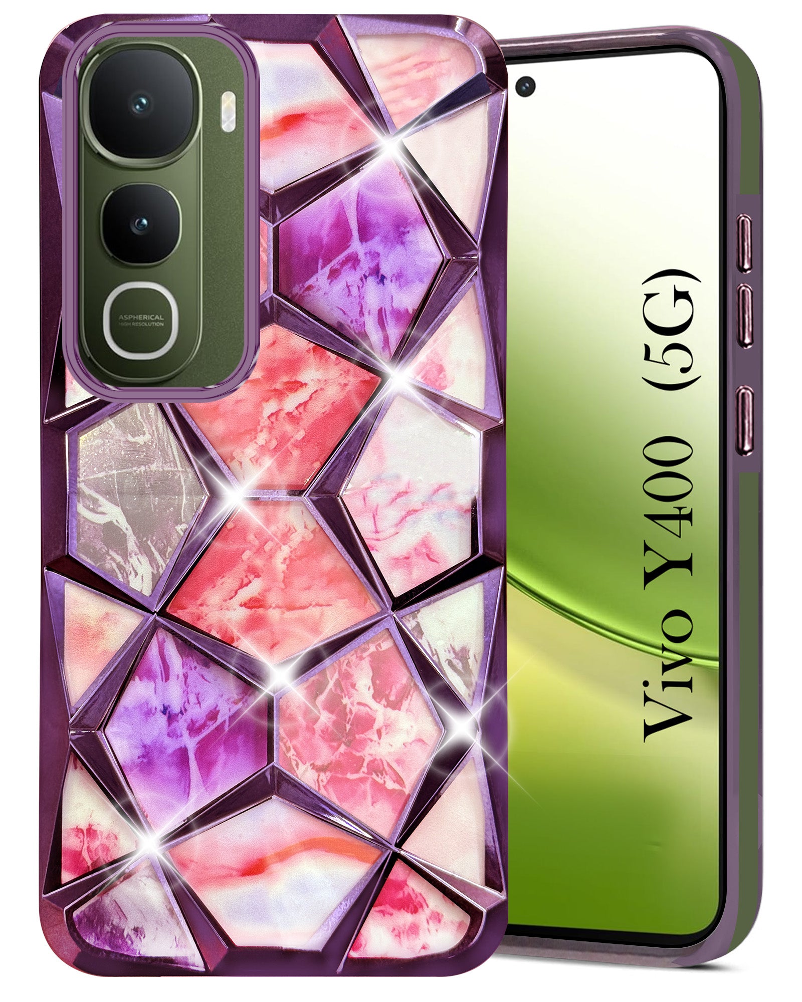 For Vivo Y400 Back Cover Case 3D Silicone Compatible (Dual Design Glitter Sparkle and Detachable Diamond Print Case | Soft and Flexible)