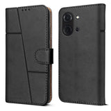 For Poco C85 5G Flip Cover Case (Stitched Leather with Magnetic Closure | Black)