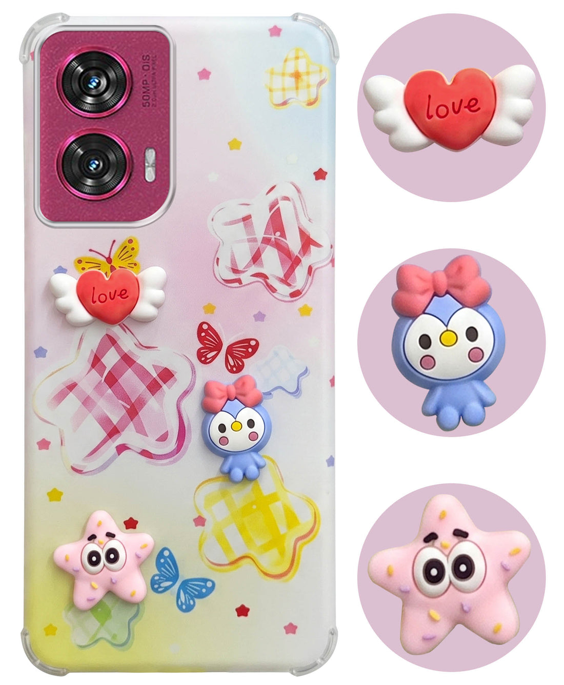 For Motorola Moto Edge 50 Fusion Back Cover Case (3D Cute Cartoons | Hard Back Side Soft | Matte Premium Finish | HD Printing)