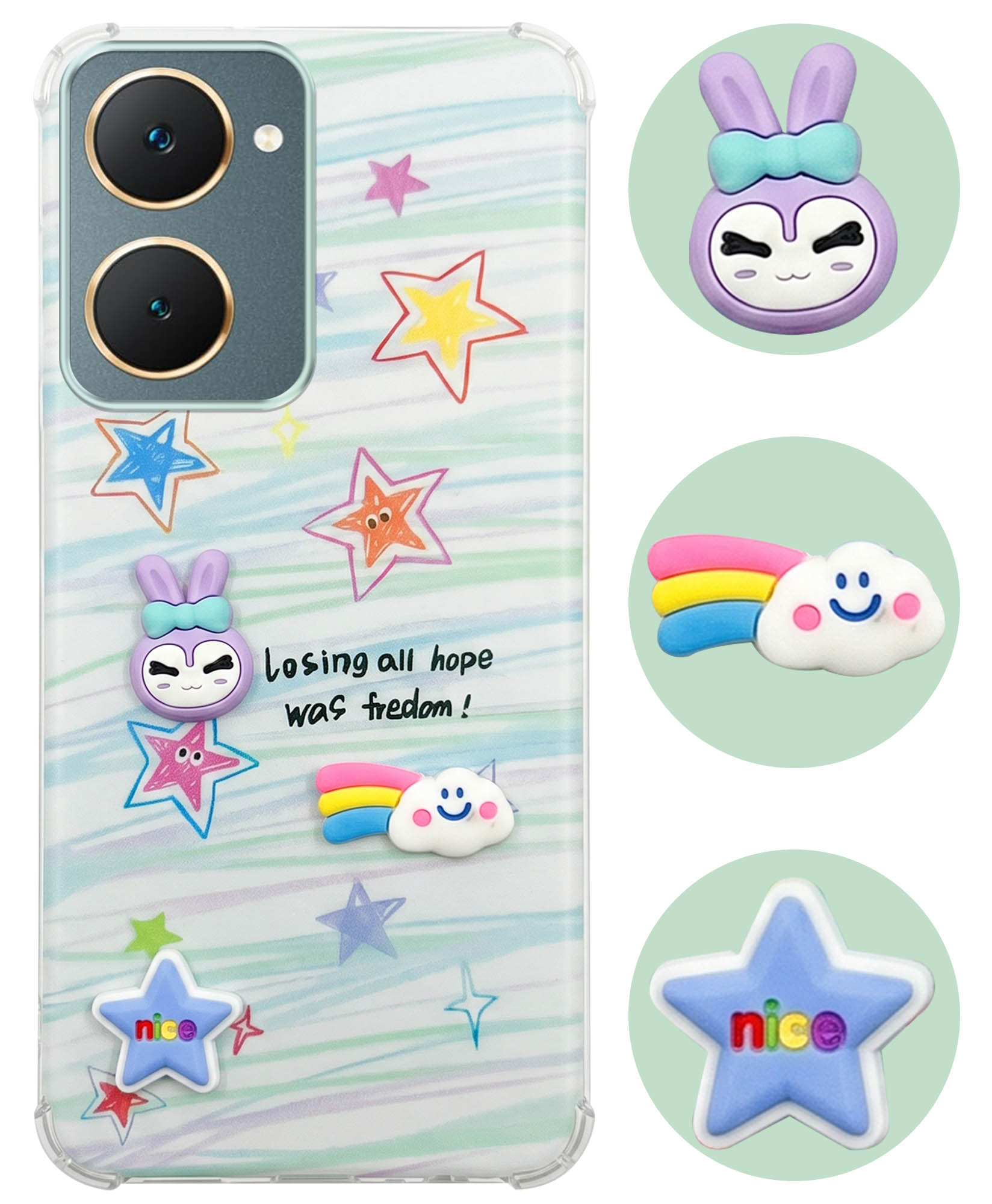 For Vivo Y18 | Y18e | Y03 | Y18i | Y18t Back Cover Case (3D Cute Cartoons | Hard Back Side Soft | Matte Premium Finish | HD Printing)