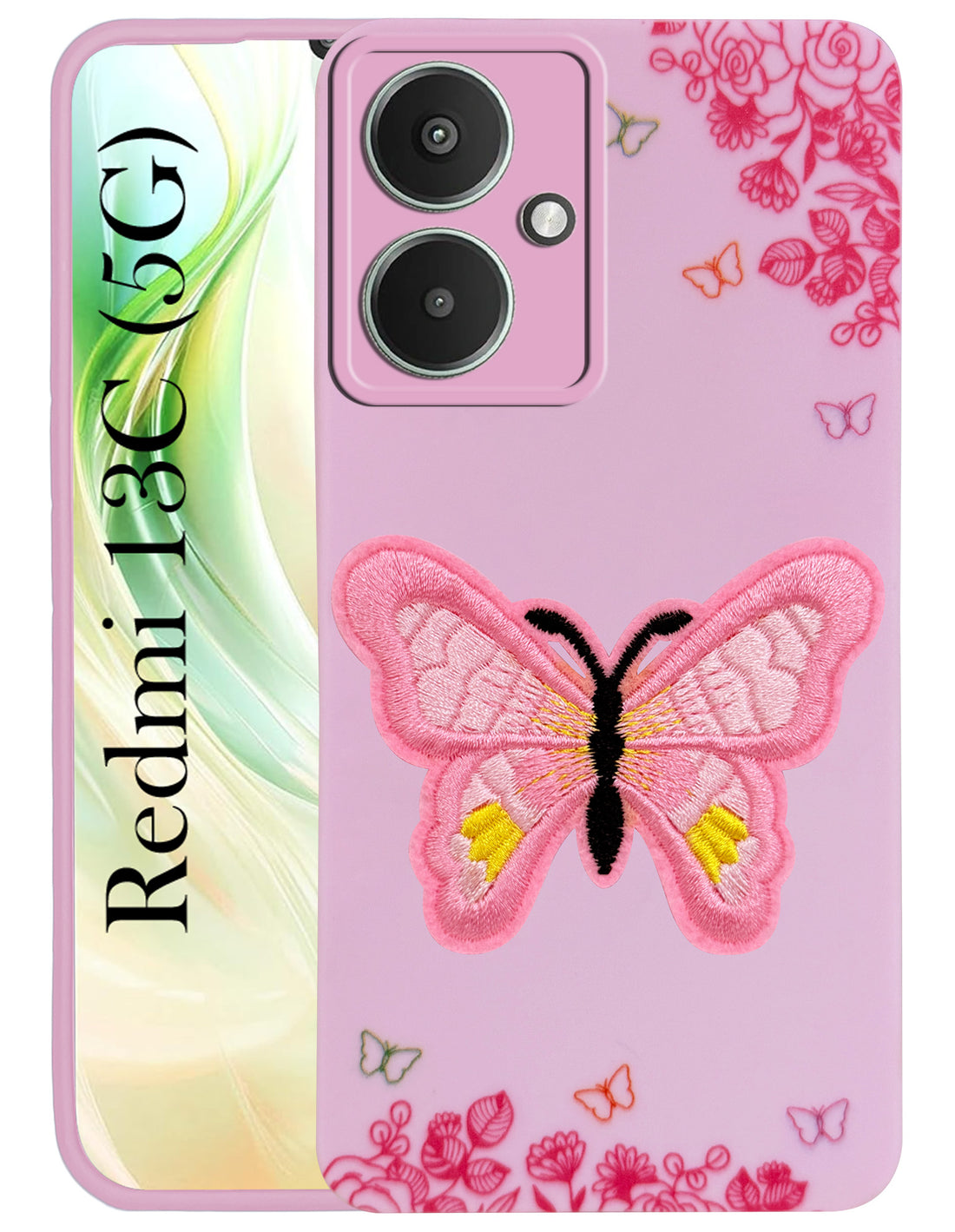 For Redmi 13C 5G Back Cover Case (Soft Butterfly Embroidery | Women Teen Girls | Camera Protection| Matte Silicone)