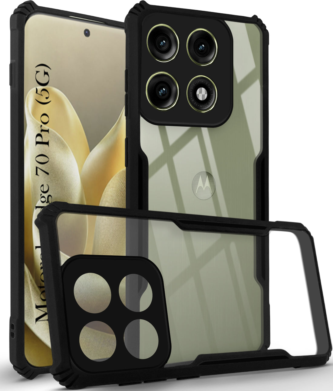 For Motorola Moto Edge 70 Pro Back Cover Case Hybrid (Shockproof with Polycarbonate Clear Panel | Professional Black)
