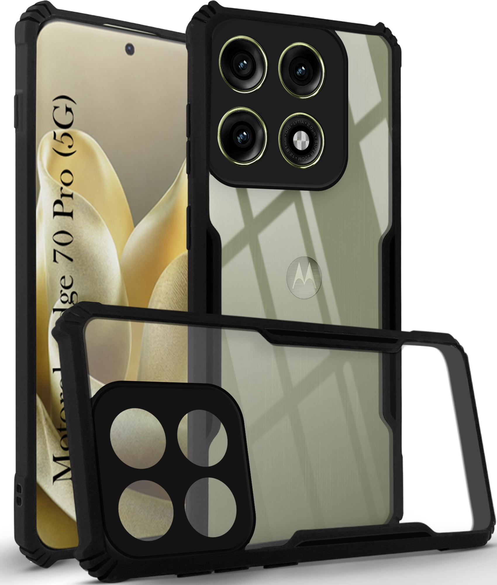 For Motorola Moto Edge 70 Pro Back Cover Case Hybrid (Shockproof with Polycarbonate Clear Panel | Professional Black)