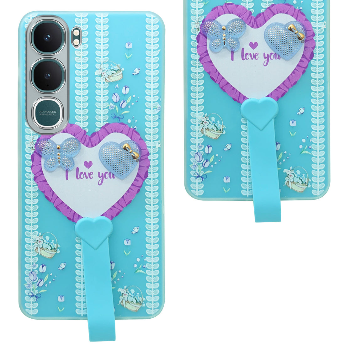 For Vivo Y31 5G Back Cover Case (3D Cute Heart Strap Holder | Camera Protection | Designer Girls Print)