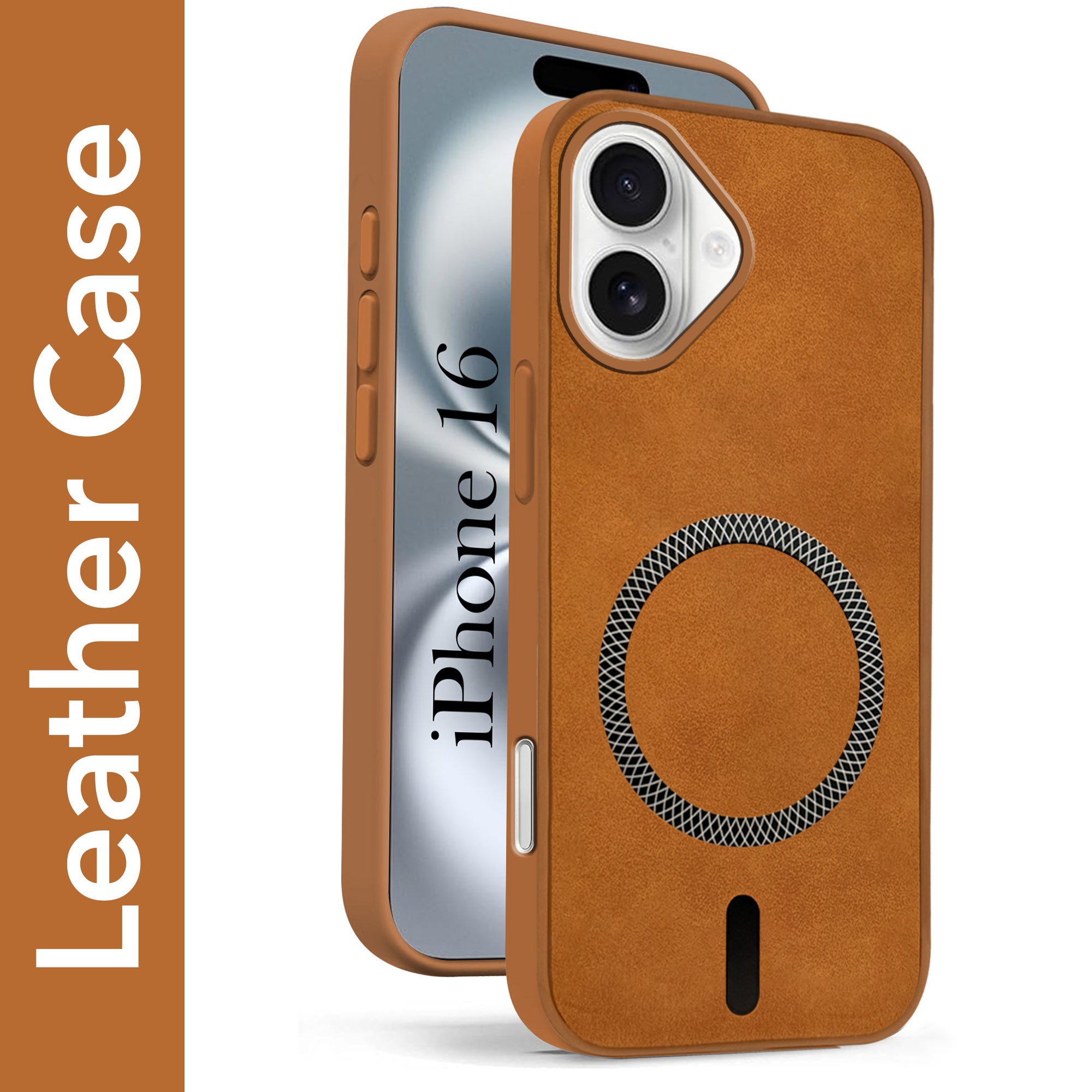 For Apple iPhone 16 Back Cover Case (Sleek Leather Finish | MagSafe Compatible Wireless Charging | Camera Bump Protection)