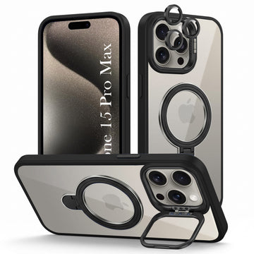 For Apple iPhone 15 Pro Max Back Cover Case Crystal (Lifetime Anti Yellow | Magnetic Ring Stand | Camera Lens Protection | MagSafe Compatible)