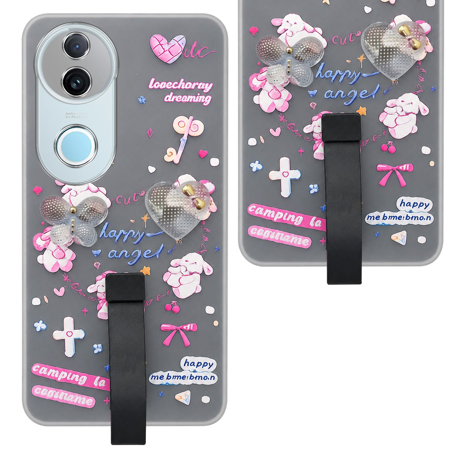 For Vivo iQOO Z10R Back Cover Case (3D Cute Heart Strap Holder | Camera Protection | Designer Girls Print)