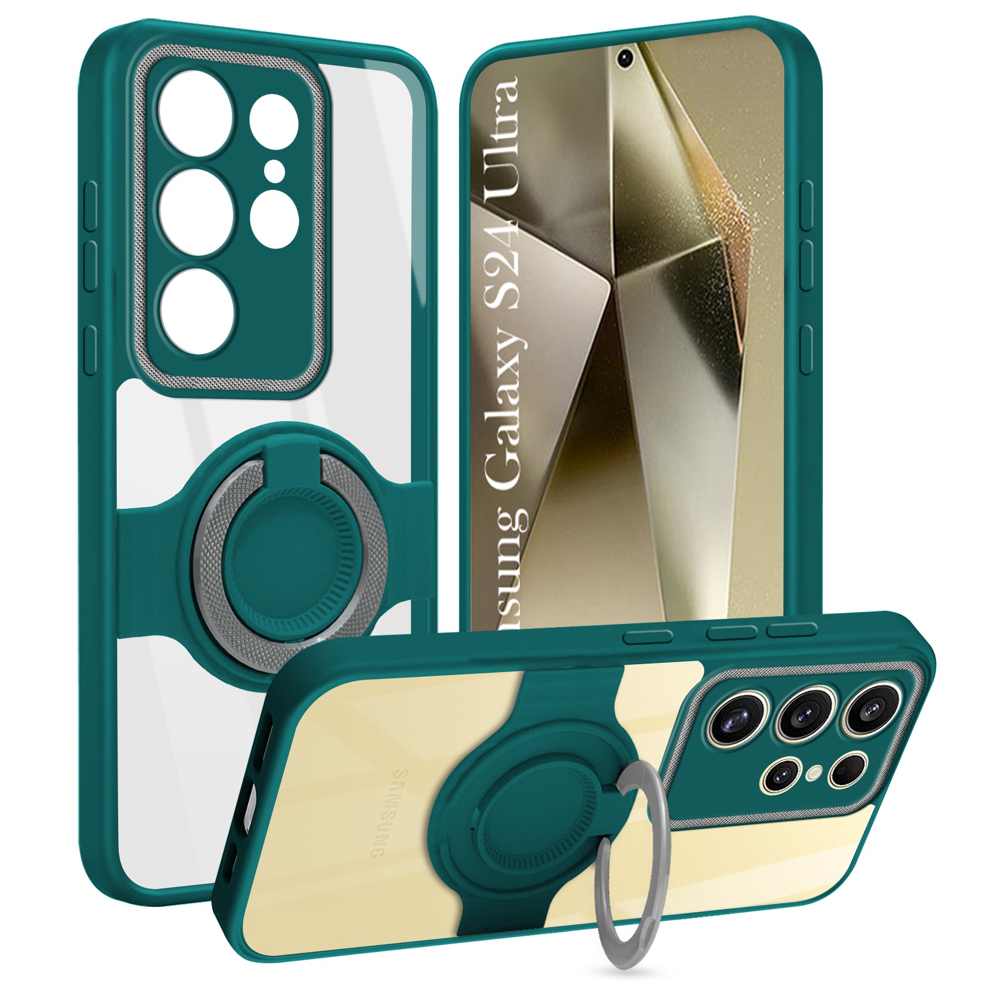 For Samsung Galaxy S24 Ultra Back Cover Case with stand (Built-in Ring Holder Kickstand | Lifetime Anti Yellow | Camera Protection)
