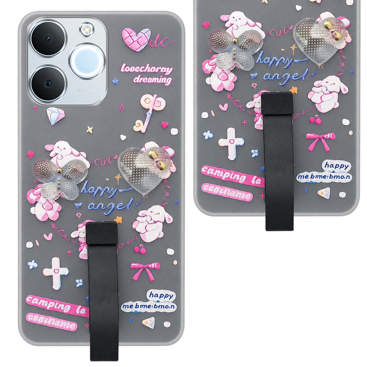 For Realme C71 Back Cover Case (3D Cute Heart Strap Holder | Camera Protection | Designer Girls Print)