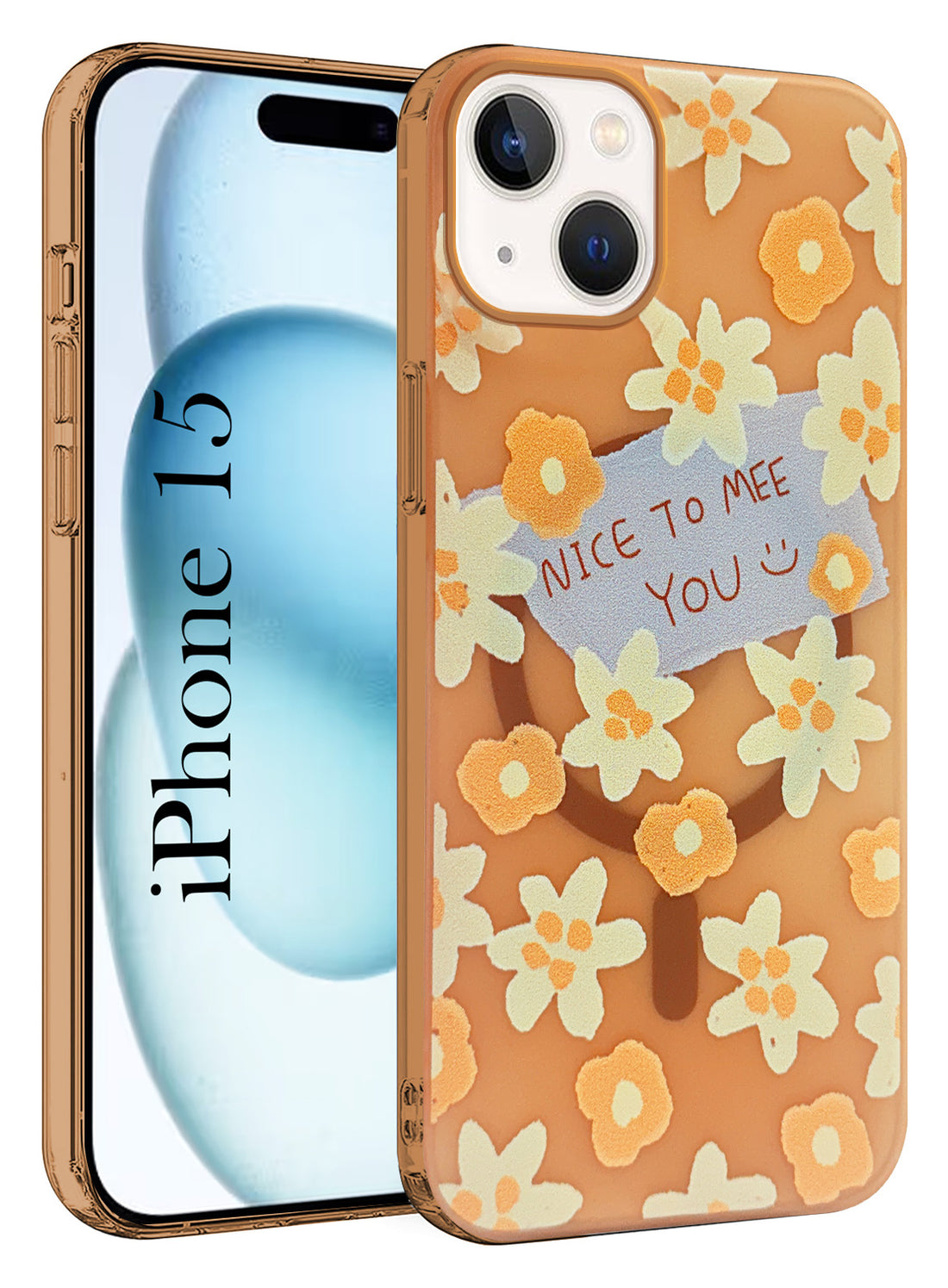 For Apple iPhone 15 Back Cover Case (Cute Floral Design | Flower Print for Girls | MagSafe Compatible Wireless Charging)