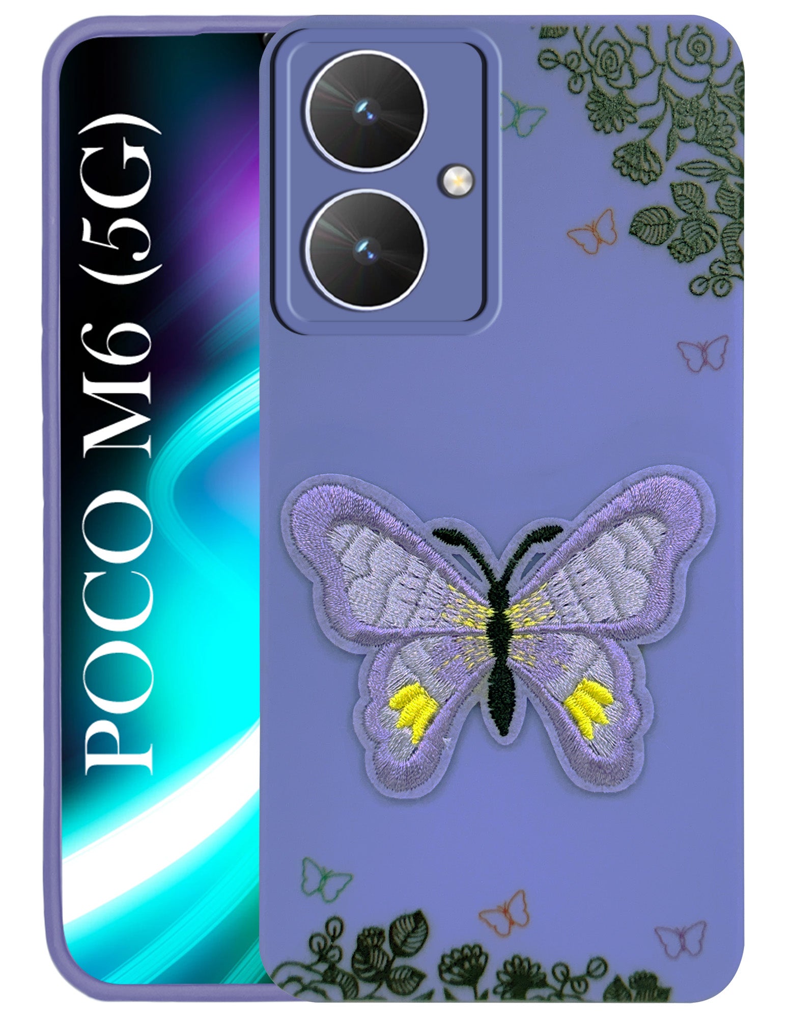 For Poco M6 5G Back Cover Case (Soft Butterfly Embroidery | Women Teen Girls | Camera Protection| Matte Silicone)
