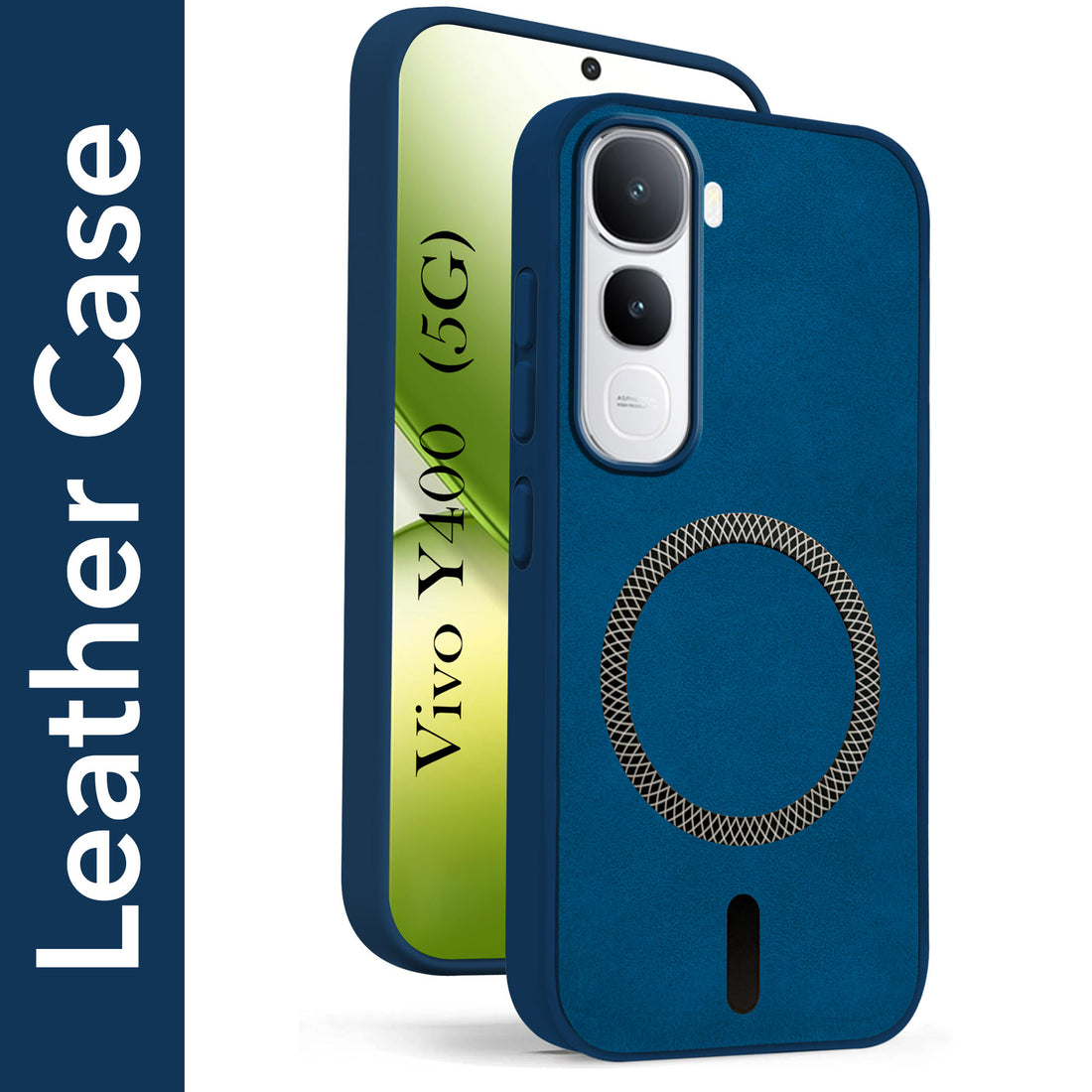 For Vivo Y400 Back Cover Case Leather Finish (MagSafe Compatible Wireless Charging | Soft Touch | Camera Bump Protection)