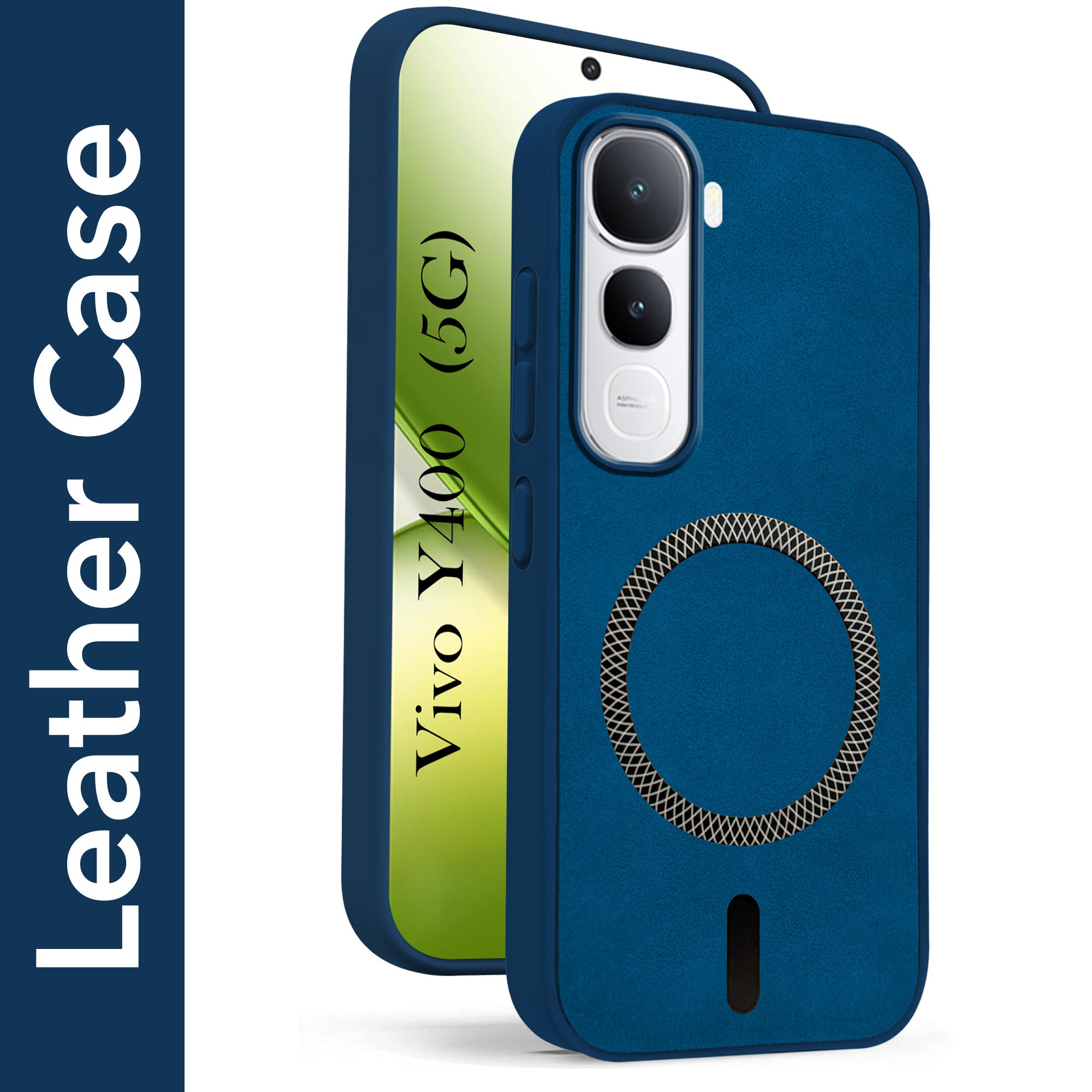 For Vivo Y400 Back Cover Case Leather Finish (MagSafe Compatible Wireless Charging | Soft Touch | Camera Bump Protection)