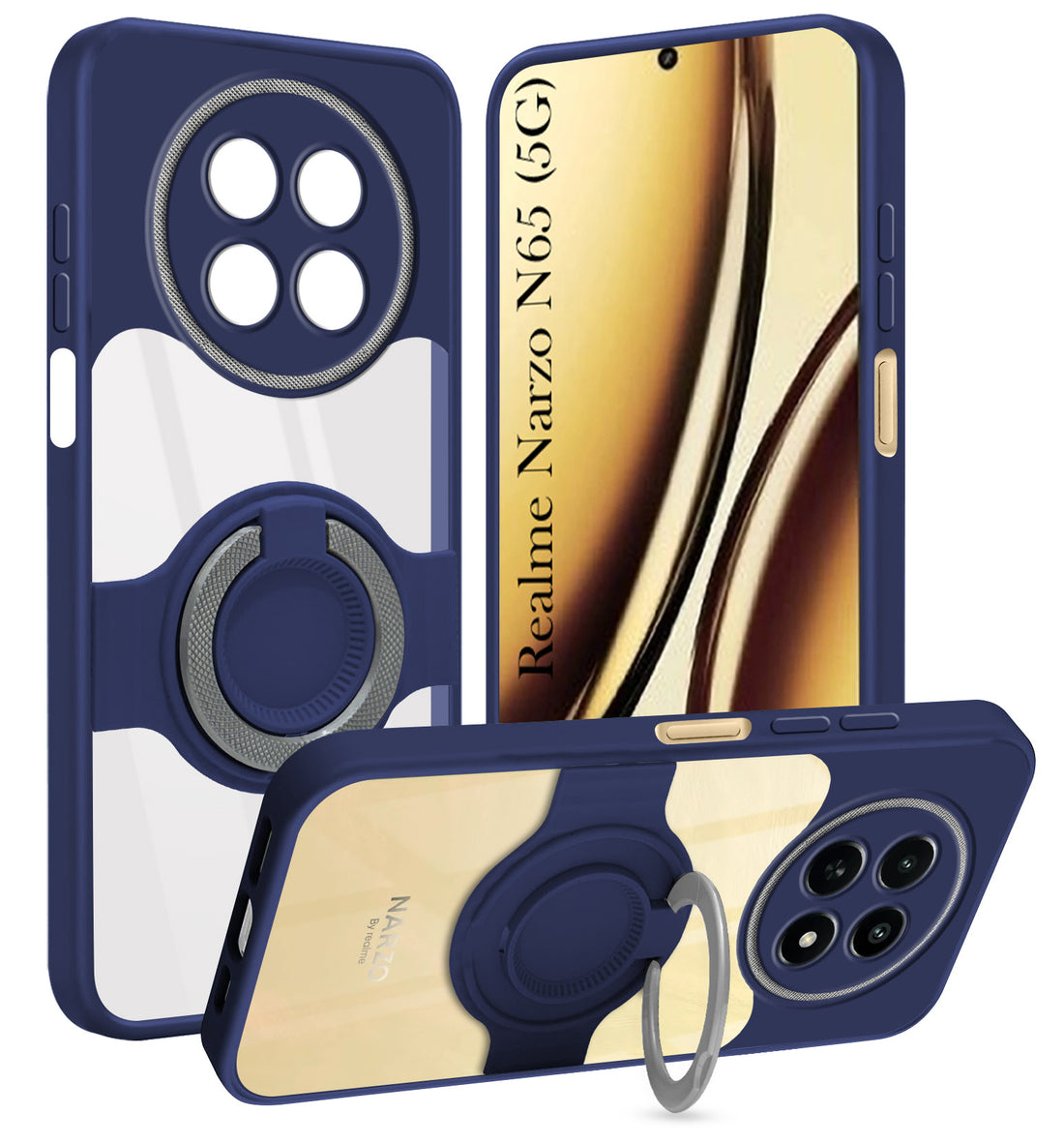 For Realme Narzo N65 5G Back Cover Case with stand (Built-in Ring Holder Kickstand | Lifetime Anti Yellow | Camera Protection)