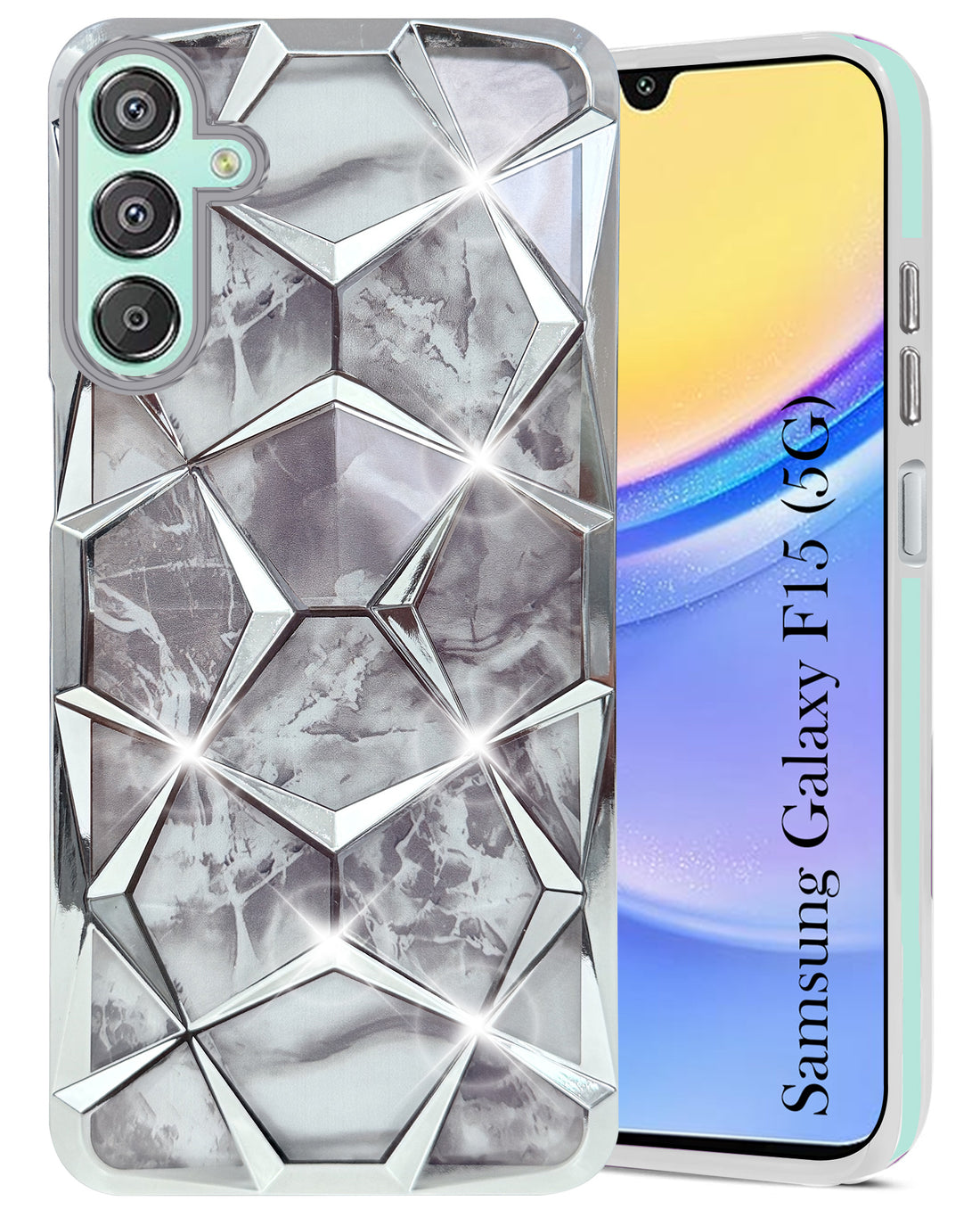 For Samsung Galaxy F15 5G Back Cover Case (Dual Design Glitter Sparkle and Detachable Diamond Print Case | Soft and Flexible)