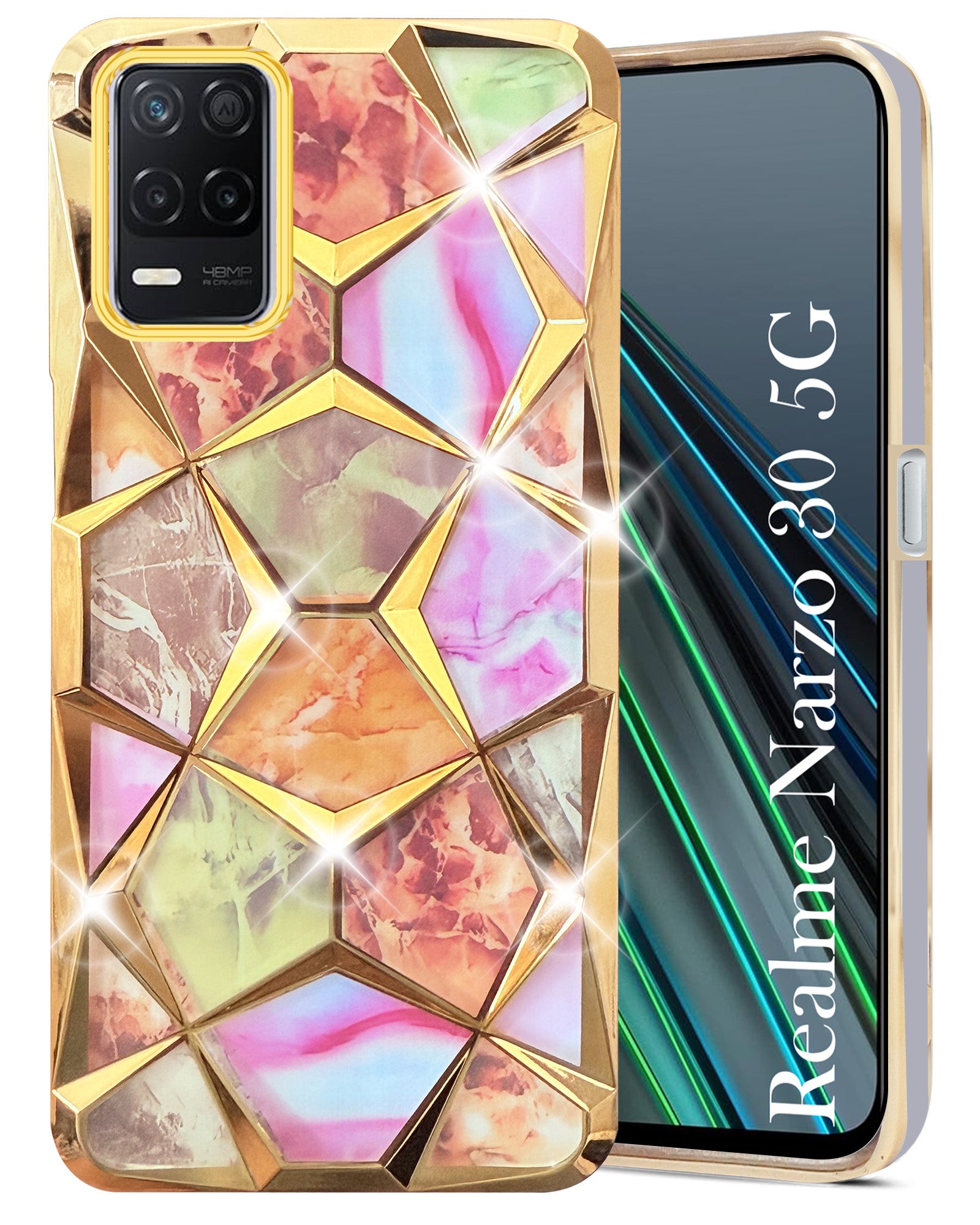 For Realme Narzo 30 5G Back Cover Case (Dual Design Glitter Sparkle and Detachable Diamond Print Case | Soft and Flexible)