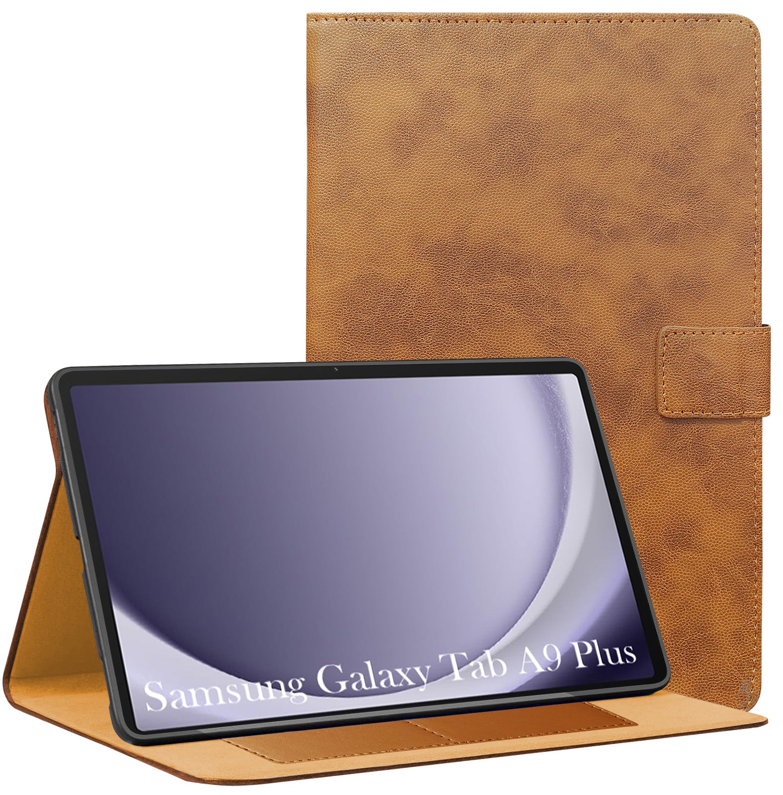 For Samsung Galaxy Tab A9 Plus 11 Inch SM-X210/X215/X216B Flip Cover Folio Cover (PU Leather | Multi-Angle Smart Stand | Card Storage Slots | Silicone Back Pouch)