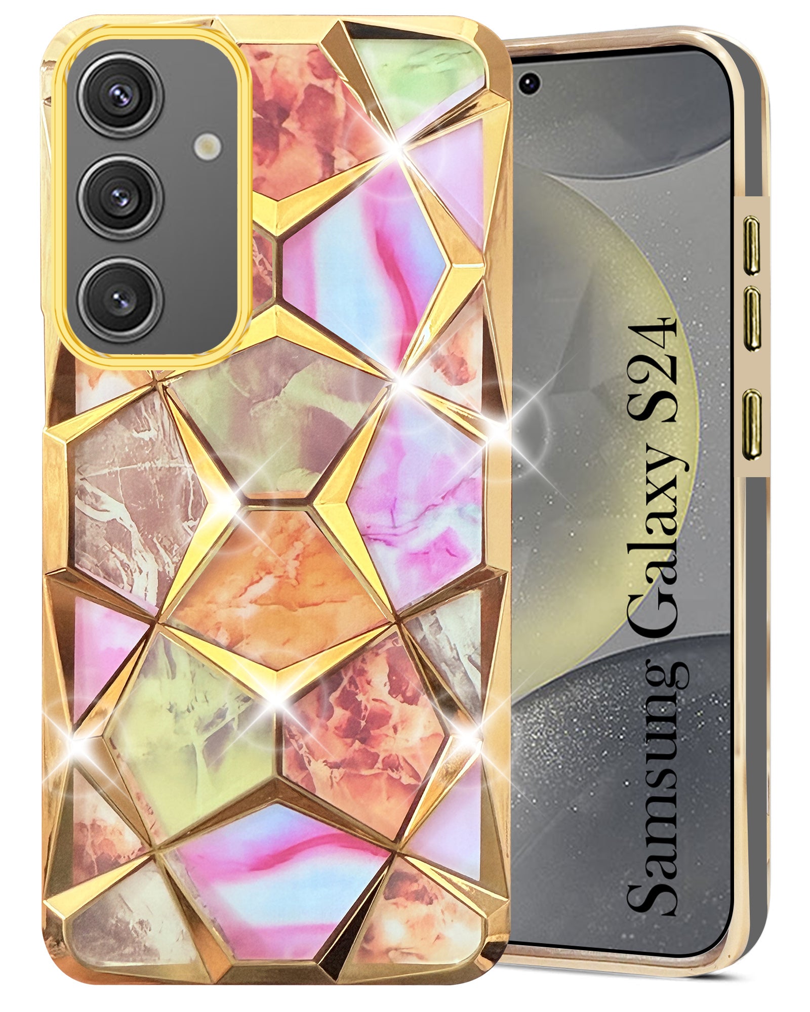 For Samsung Galaxy S24 Back Cover Case (Dual Design Glitter Sparkle and Detachable Diamond Print Case | Soft and Flexible)