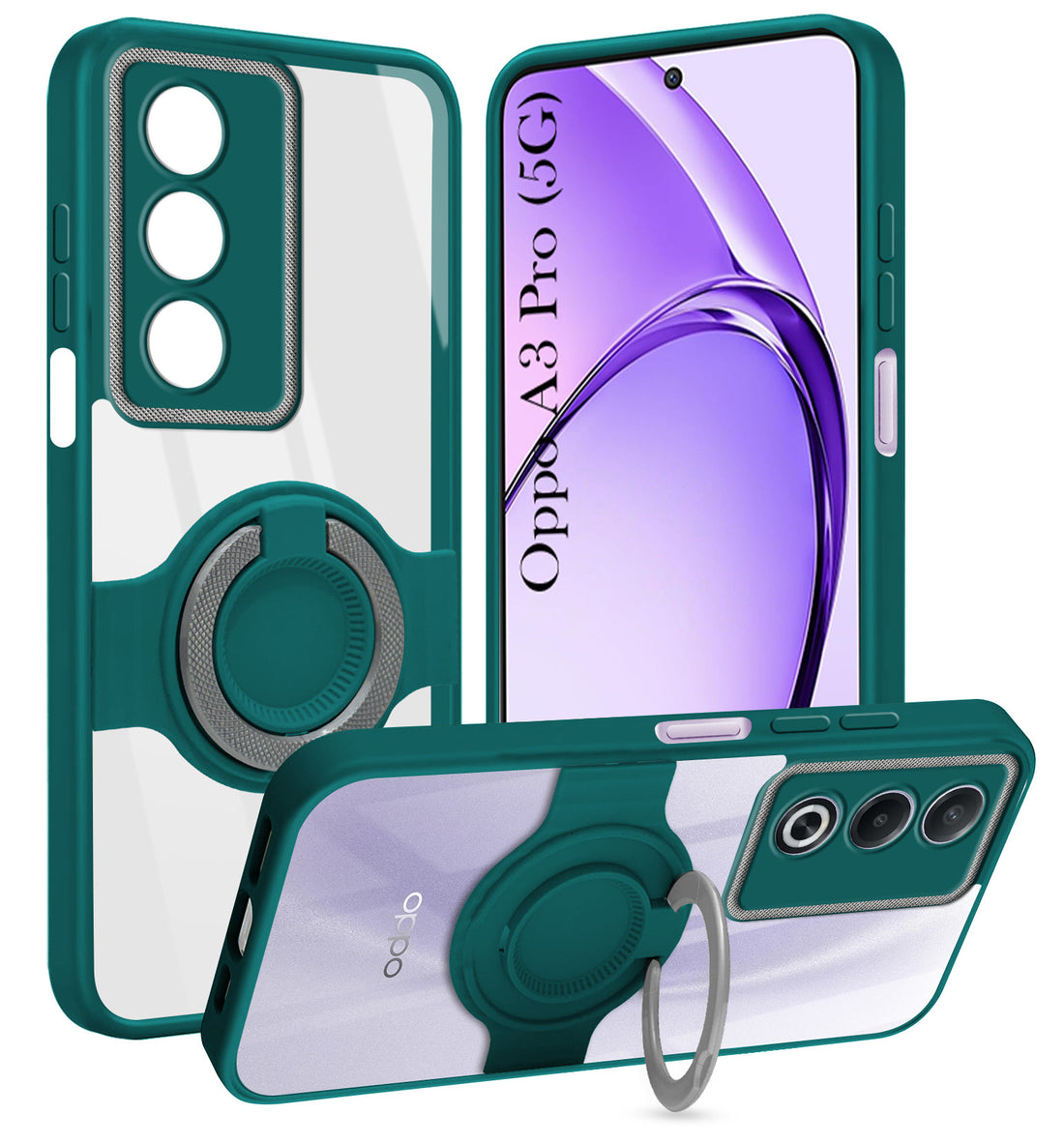 For Oppo A3 Pro 5G Back Cover Case with stand (Built-in Ring Holder Kickstand | Lifetime Anti Yellow | Camera Protection)