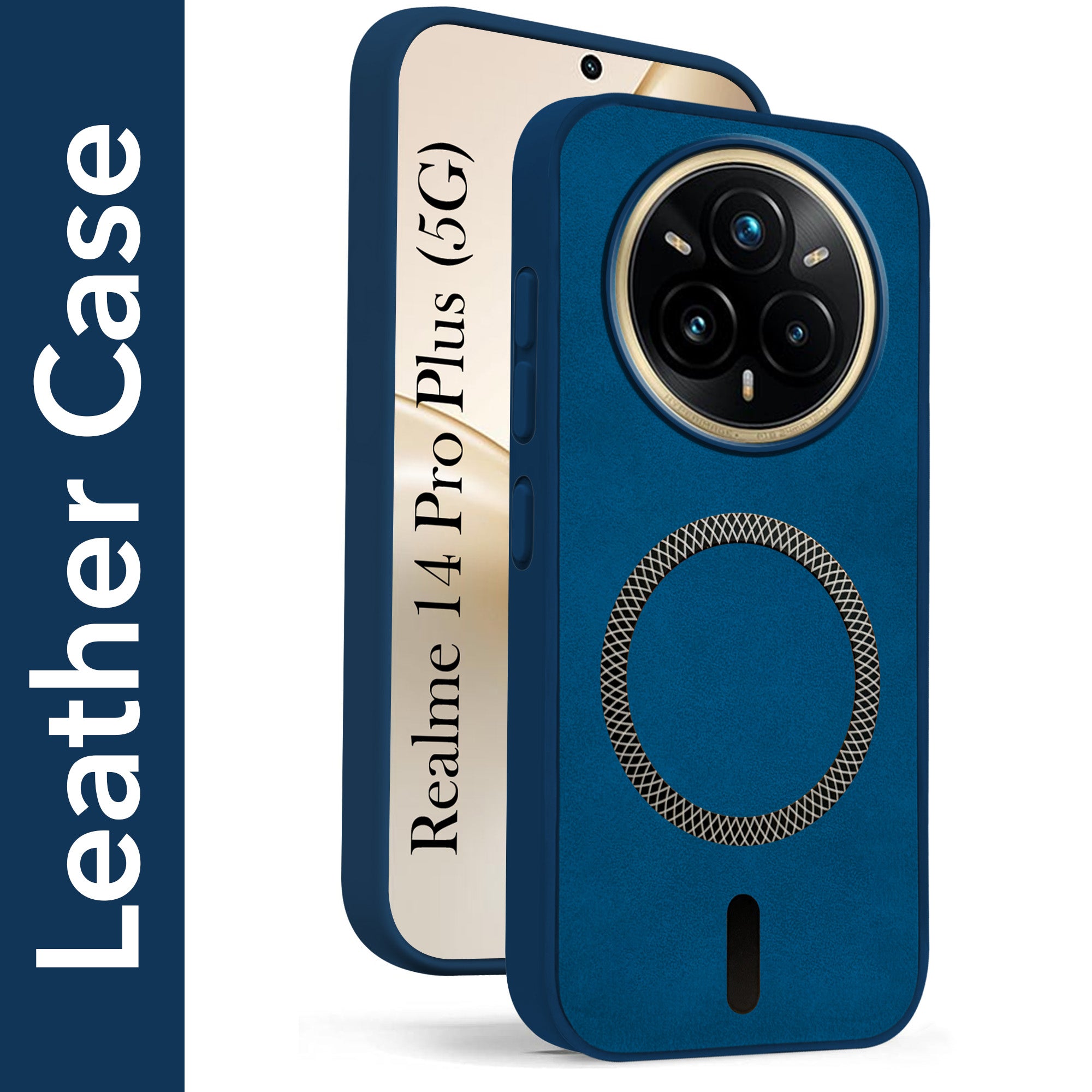 For Realme 14 Pro Plus 5G Back Cover Case Leather Finish (MagSafe Compatible Wireless Charging | Soft Touch | Camera Bump Protection)