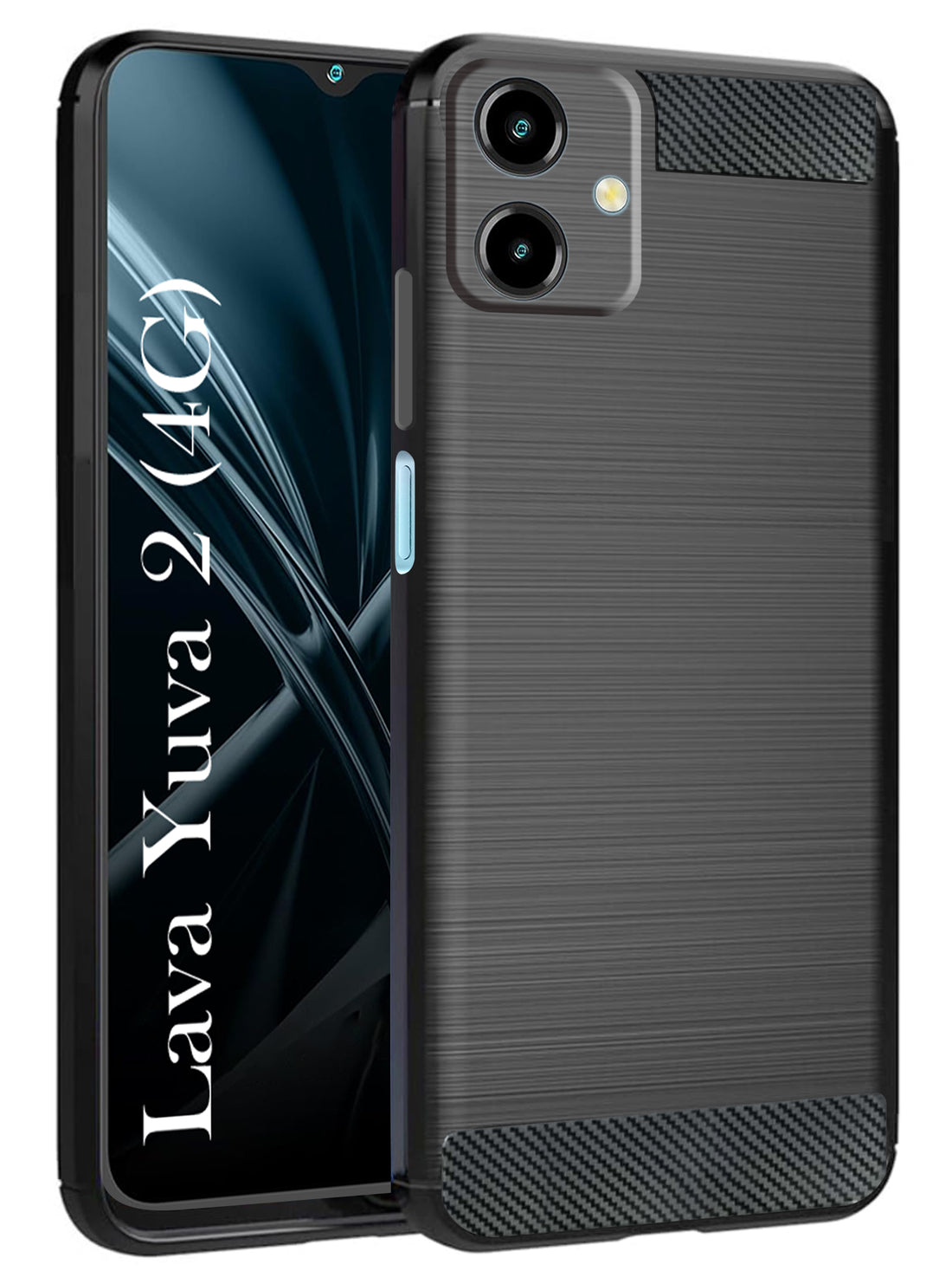 For Lava Yuva 2 Back Cover Case ( Hybrid Armor Case | Carbon Fiber Shockproof | Soft and Flexible | Black )