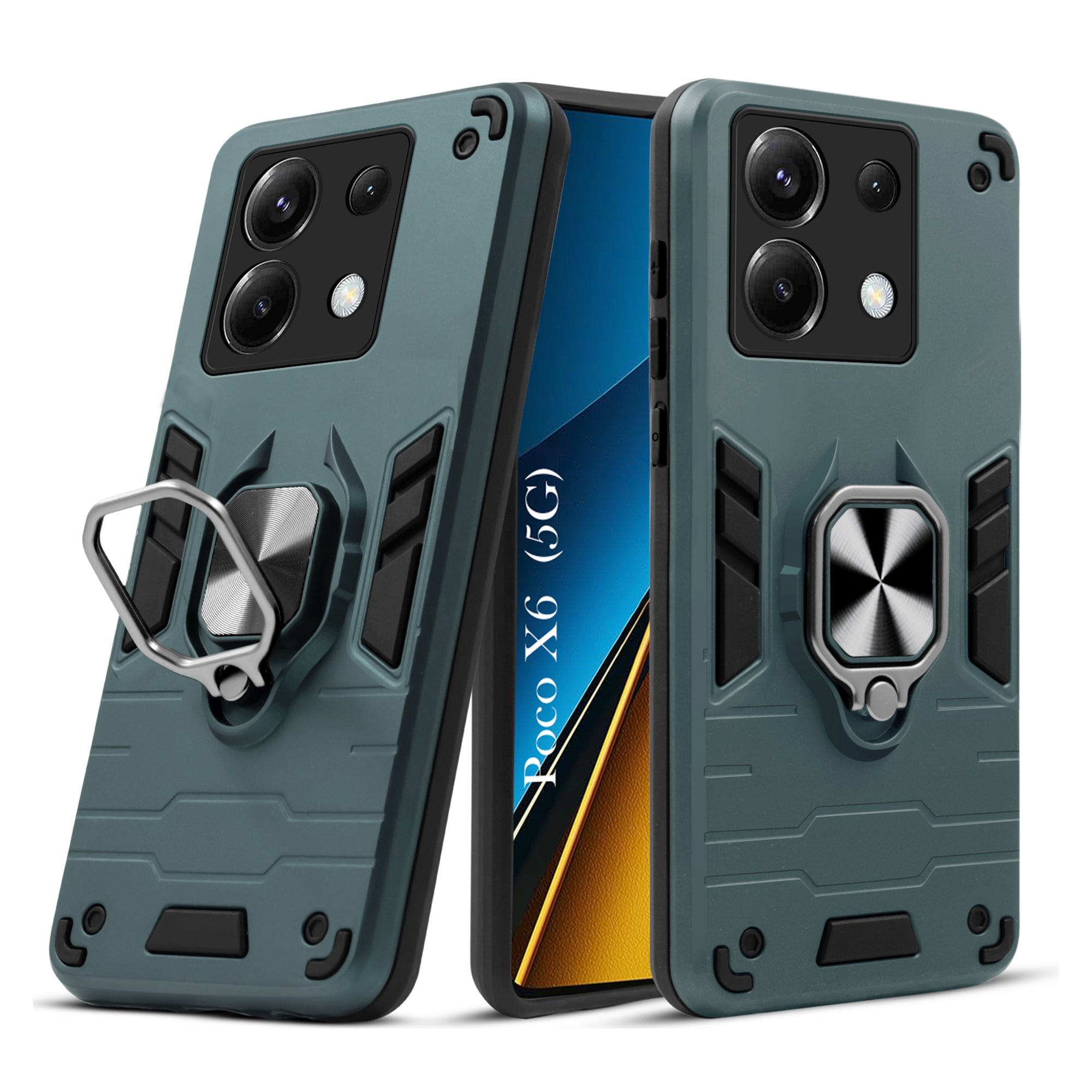 For Poco X6 5G Back Cover Case Hybrid Armor (Shockproof Dual Layer Polycarbonate |Ring Holder Kickstand)