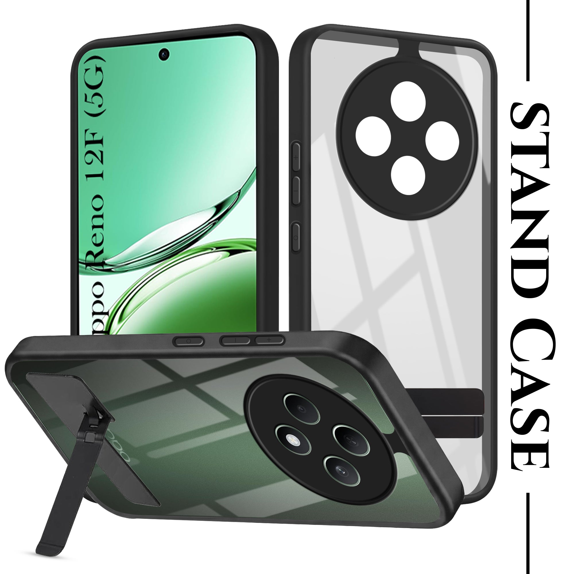 For Oppo Reno 12F Back Cover Case (Built-in Stand | Lifetime Anti Yellow | Kickstand Shockproof | Camera Protection | MagSafe Compatible)