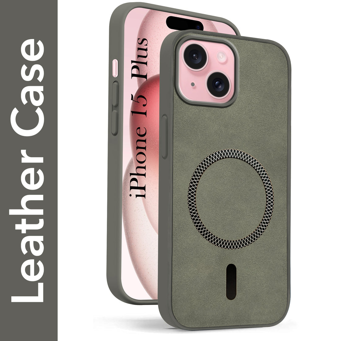For Apple iPhone 15 Plus Back Cover Case (Sleek Leather Finish | MagSafe Compatible Wireless Charging | Camera Bump Protection)