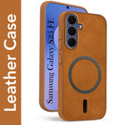 For Samsung Galaxy S25 FE Back Cover Case Leather Finish (MagSafe Compatible Wireless Charging | Soft Touch | Camera Bump Protection)