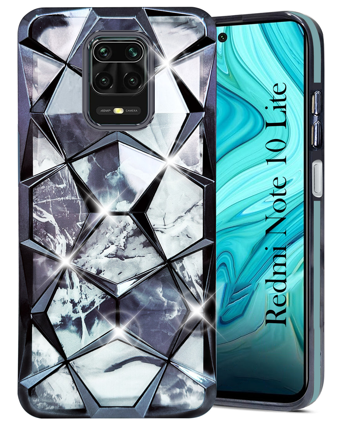 For Redmi Note 10 Lite Back Cover Case (Dual Design Glitter Sparkle and Detachable Diamond Print Case | Soft and Flexible)