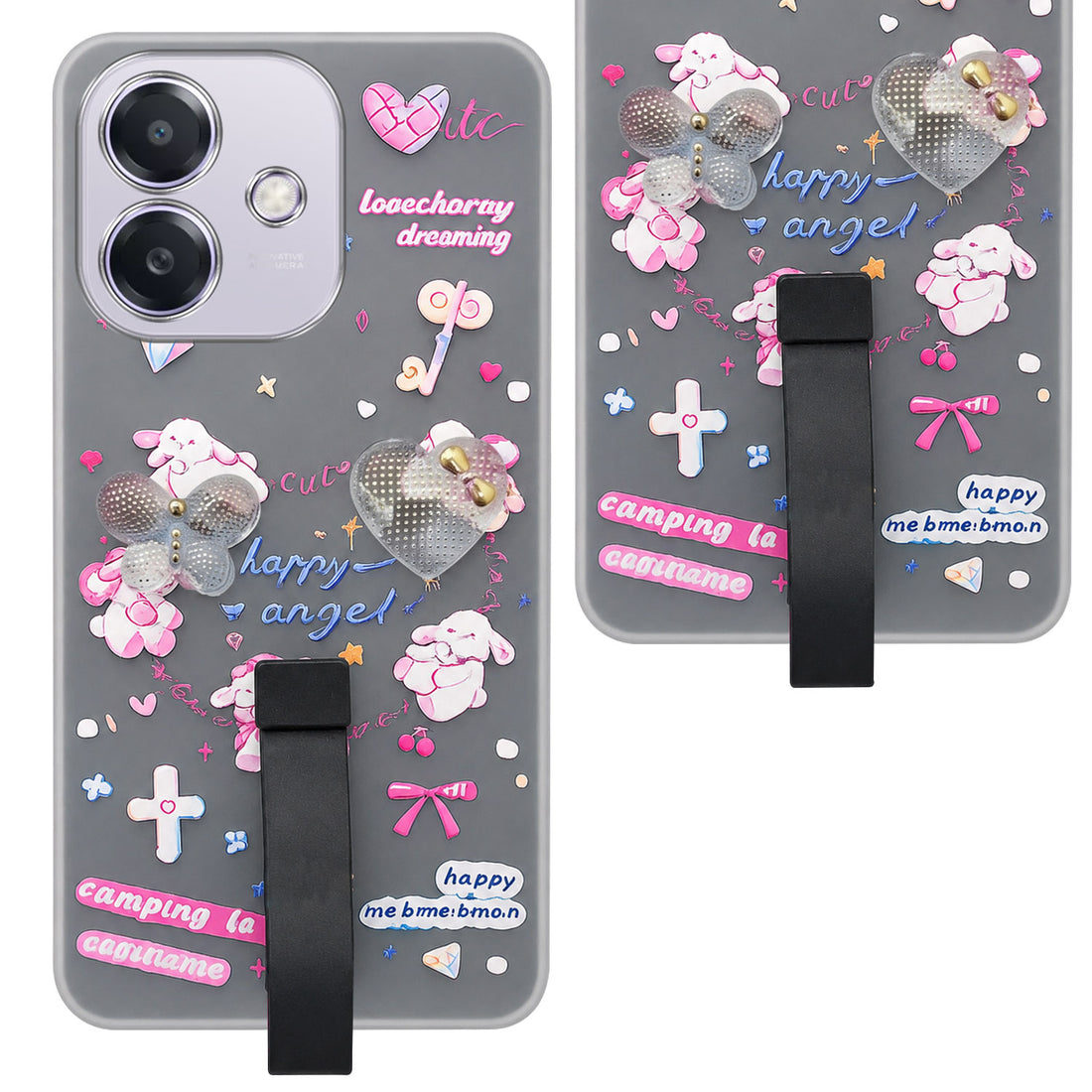 For Oppo A3X (4G/5G) | Oppo A3 5G Back Cover Case (3D Cute Heart Strap Holder | Camera Protection | Designer Girls Print)
