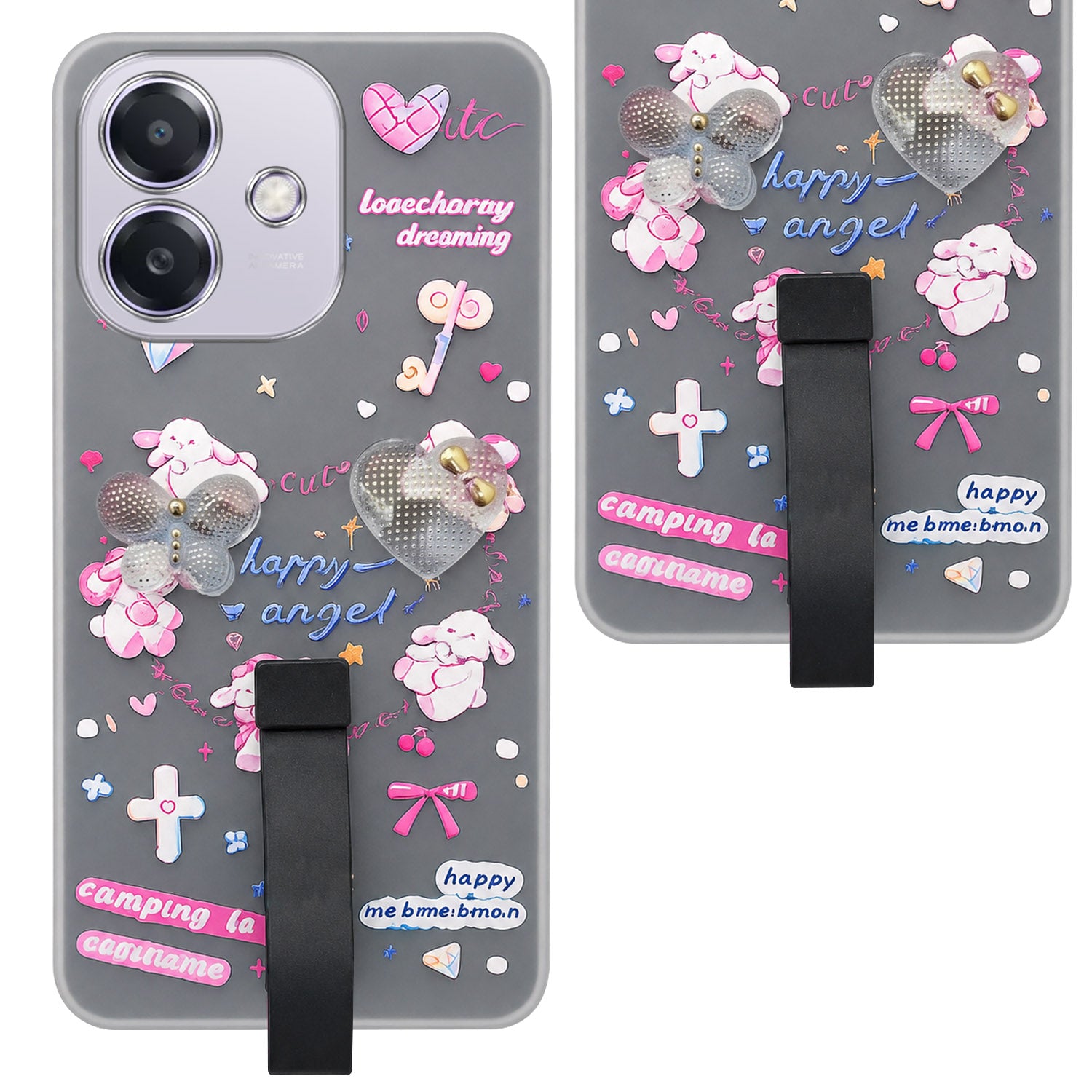 For Oppo A3X (4G/5G) | Oppo A3 5G Back Cover Case (3D Cute Heart Strap Holder | Camera Protection | Designer Girls Print)