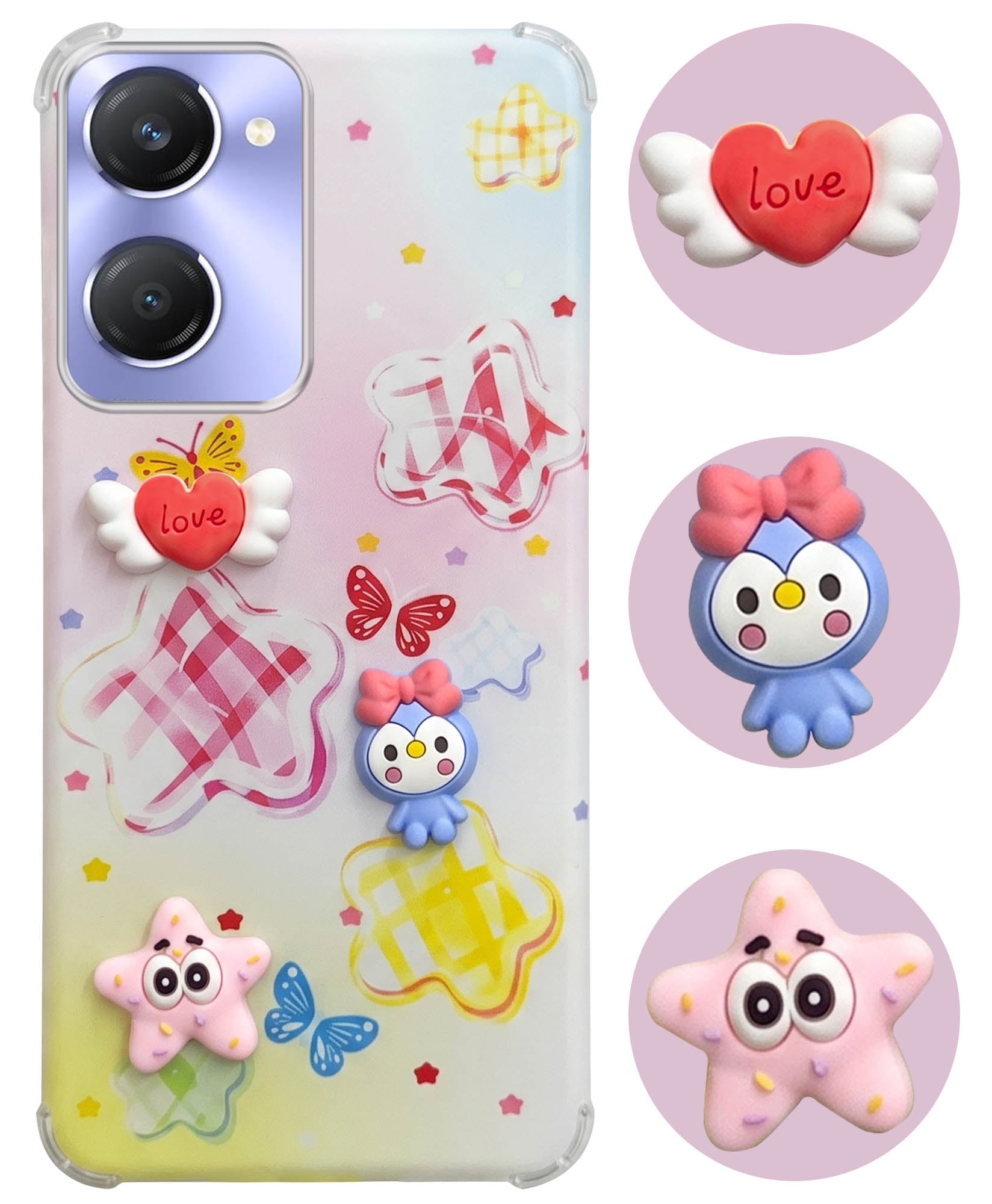 For Vivo Y28s 5G | Vivo T3 Lite 5G Back Cover Case (3D Cute Cartoons | Hard Back Side Soft | Matte Premium Finish | HD Printing)