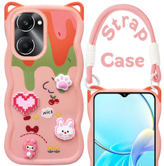 For Vivo T3 Lite 5G | Vivo Y28s 5G Back Case Cover Strap (3D embossed Figures | Strap Holder | 360* Soft Cushion with Camera Bump)
