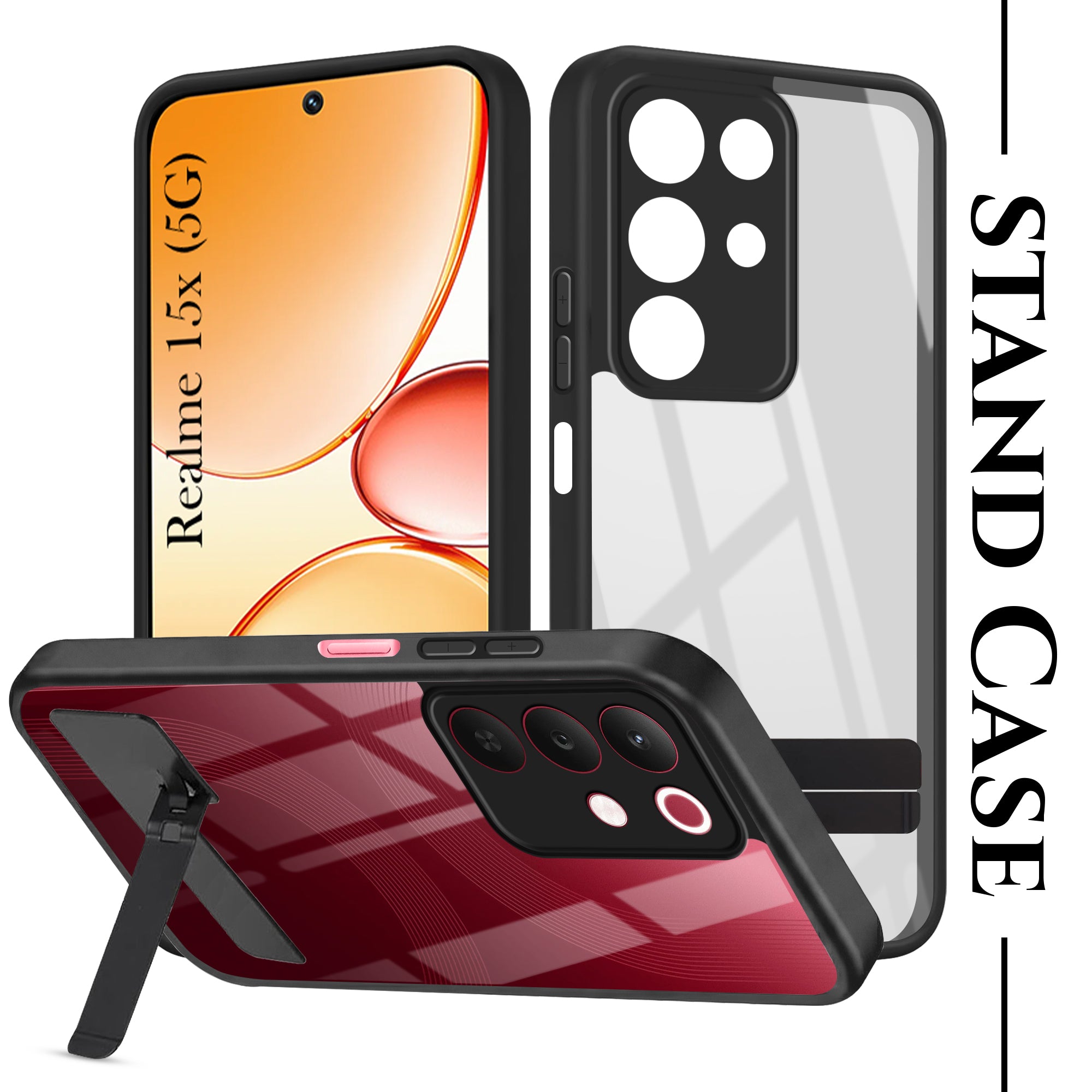 For Realme 15X Back Cover Case (Built-in Stand | Lifetime Anti Yellow | Kickstand Shockproof | Camera Protection | MagSafe Compatible)