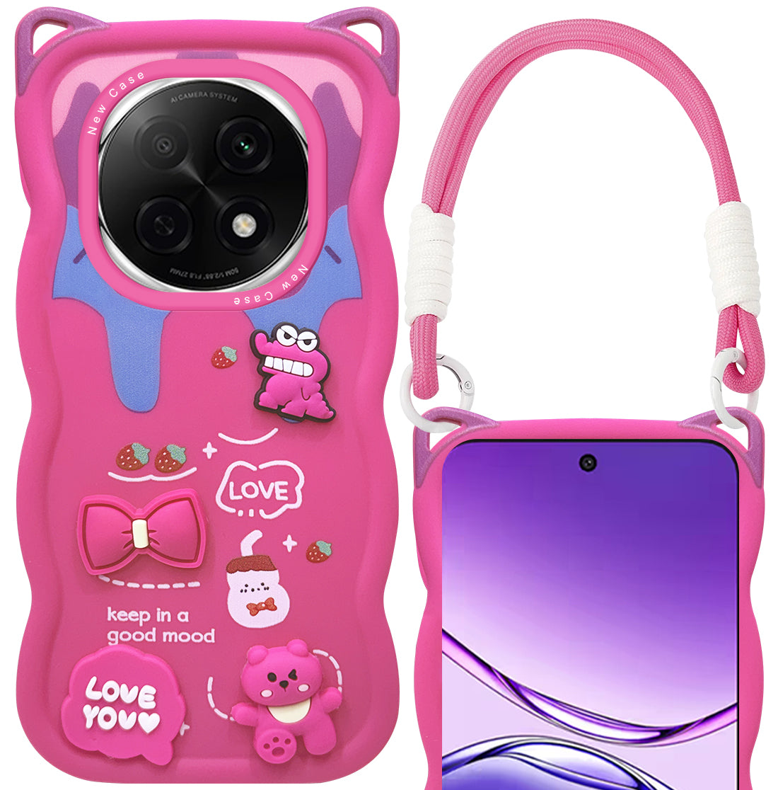 For Oppo F29 Pro Back Case Cover Strap (3D embossed Figures | Strap Holder | 360* Soft Cushion with Camera Bump)