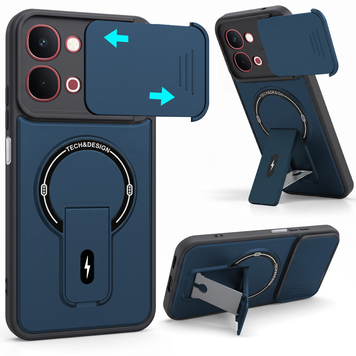 For Vivo Y51 Pro 5G | Vivo T5x Back Case Cover Metallic (Hybrid Armor Kickstand | Sliding Shutter Camera Protection | MagSafe Compatible)