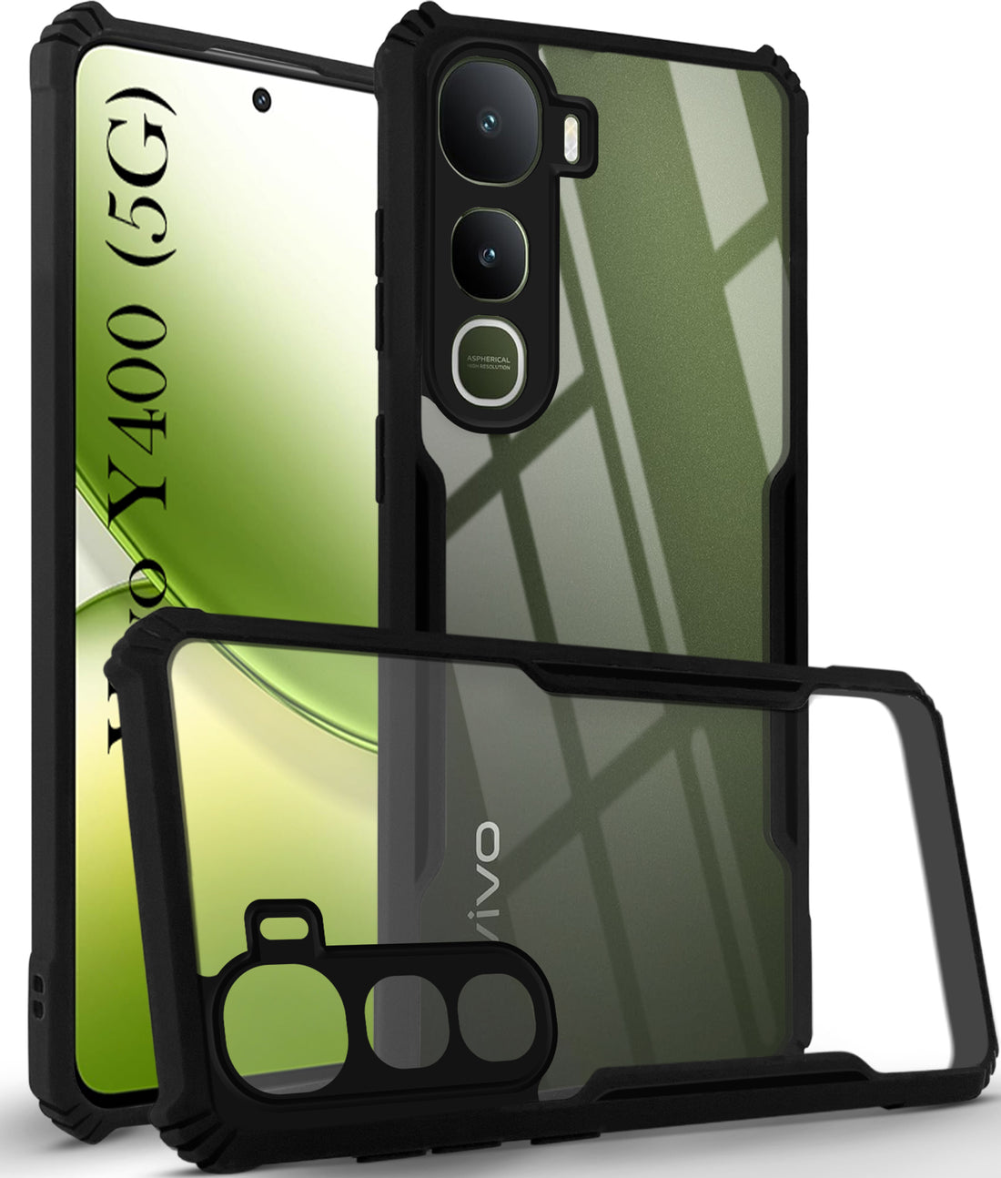 For Vivo Y400 Back Cover Case (Shockproof with Polycarbonate Clear Panel | Professional Black)