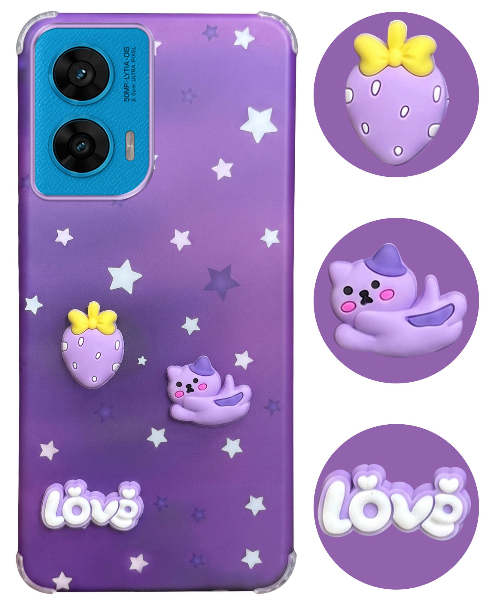 For Motorola Moto G96 Back Cover Case (3D Cute Cartoons | Hard Back Side Soft | Matte Premium Finish | HD Printing)